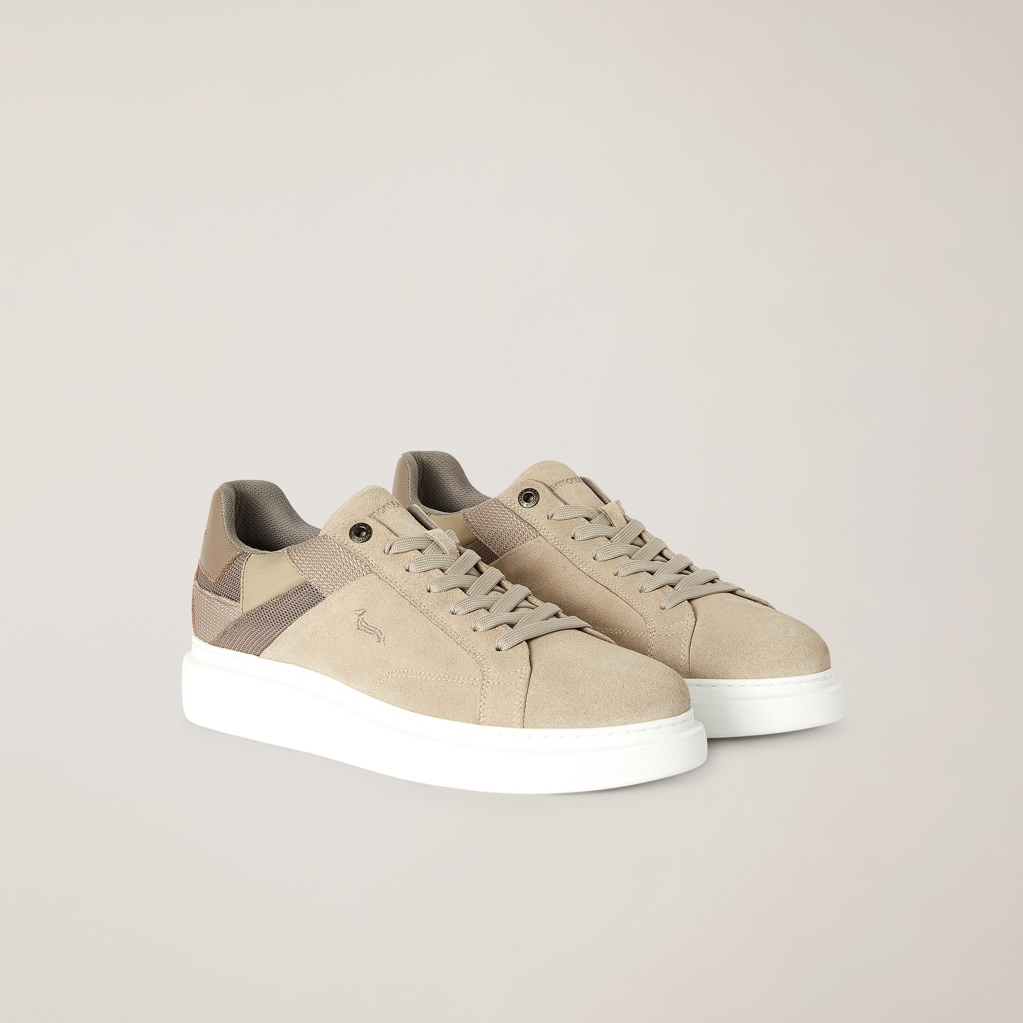 Sneaker In Vera Pelle E Tessuto, Beige, large image number 1