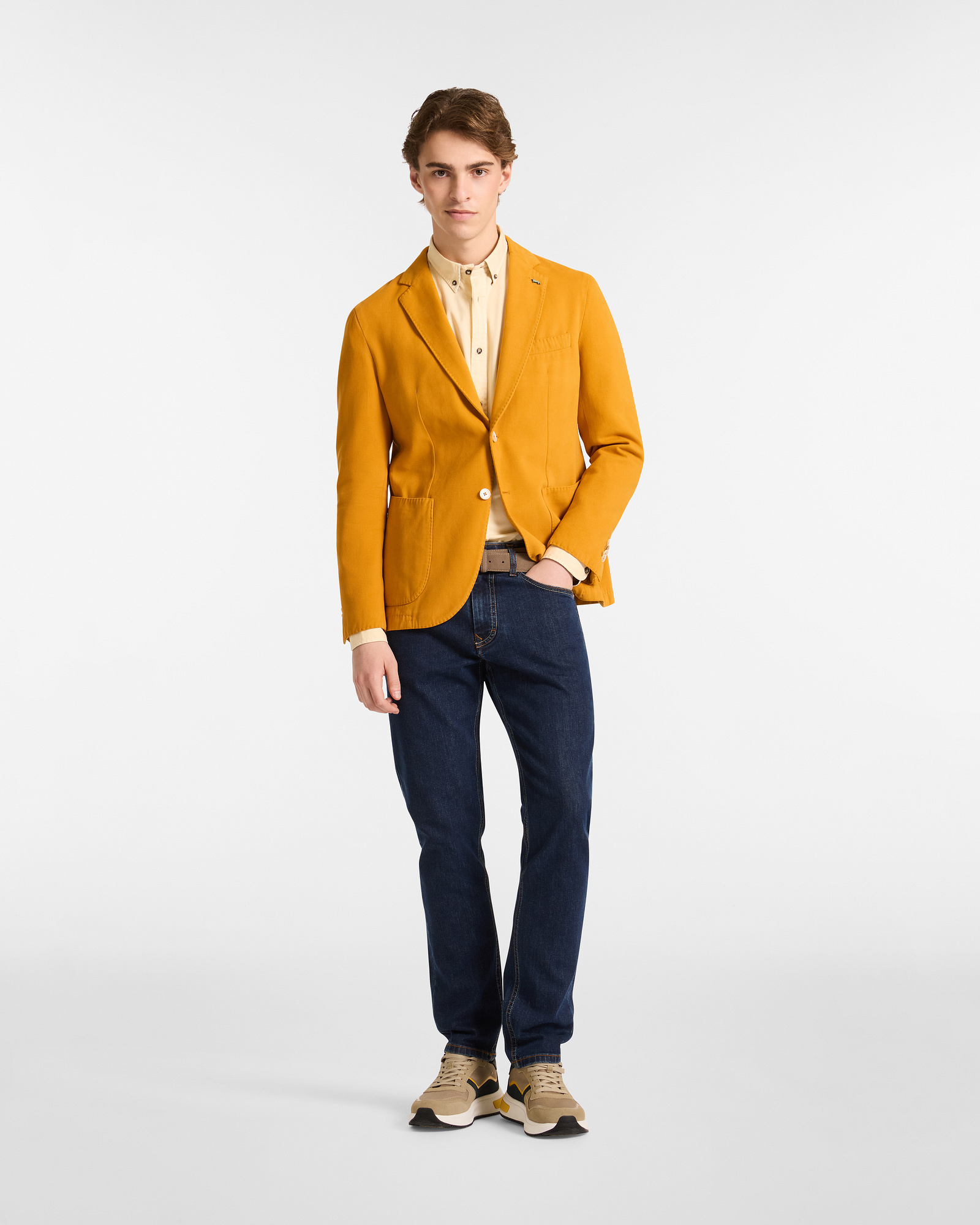 Single-Breasted Jacket in Cashmere Blend, Mustard, large image number 3