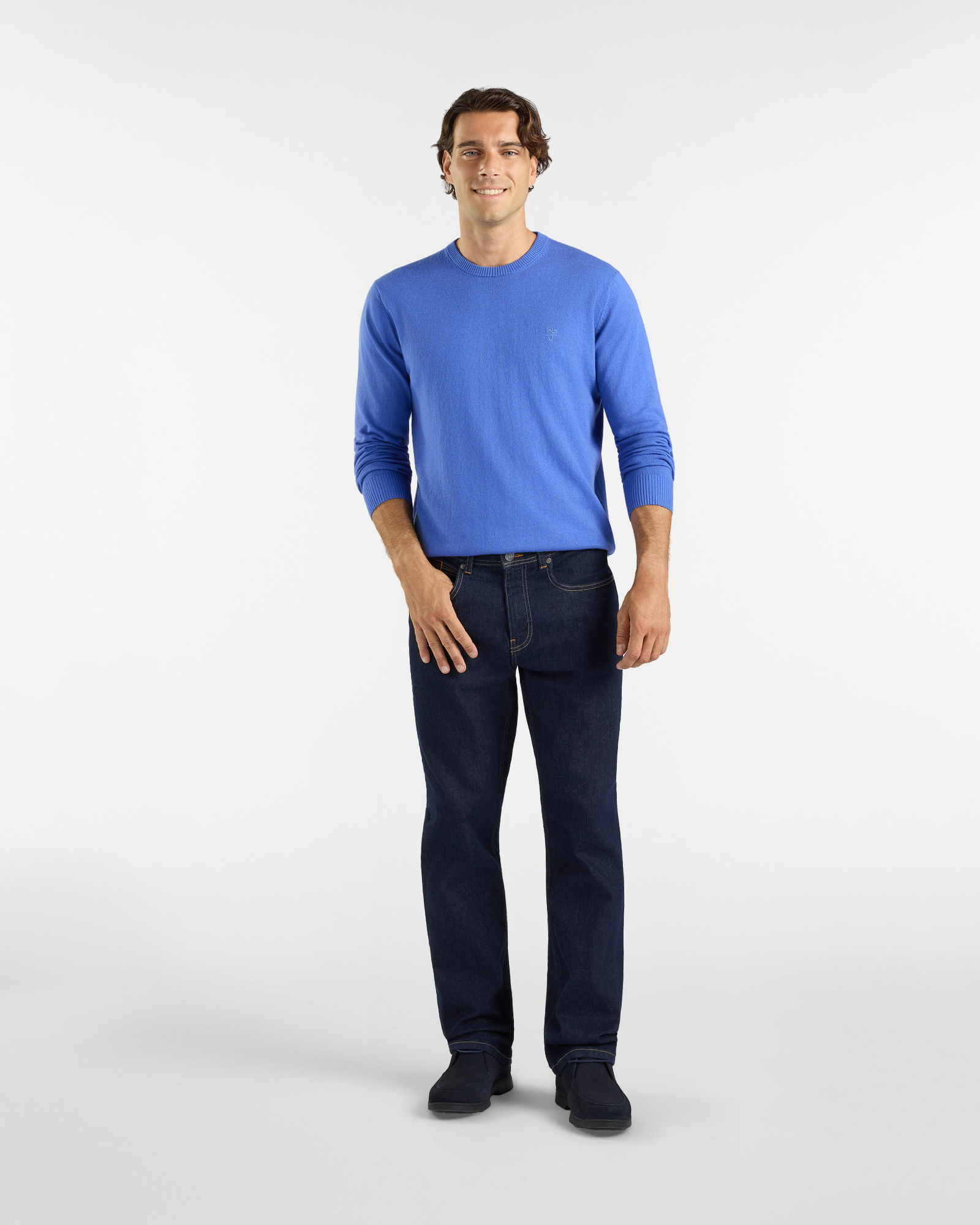 Maglia girocollo HBJ Uomo basico in misto lana e cashmere, ORTENSIA, large