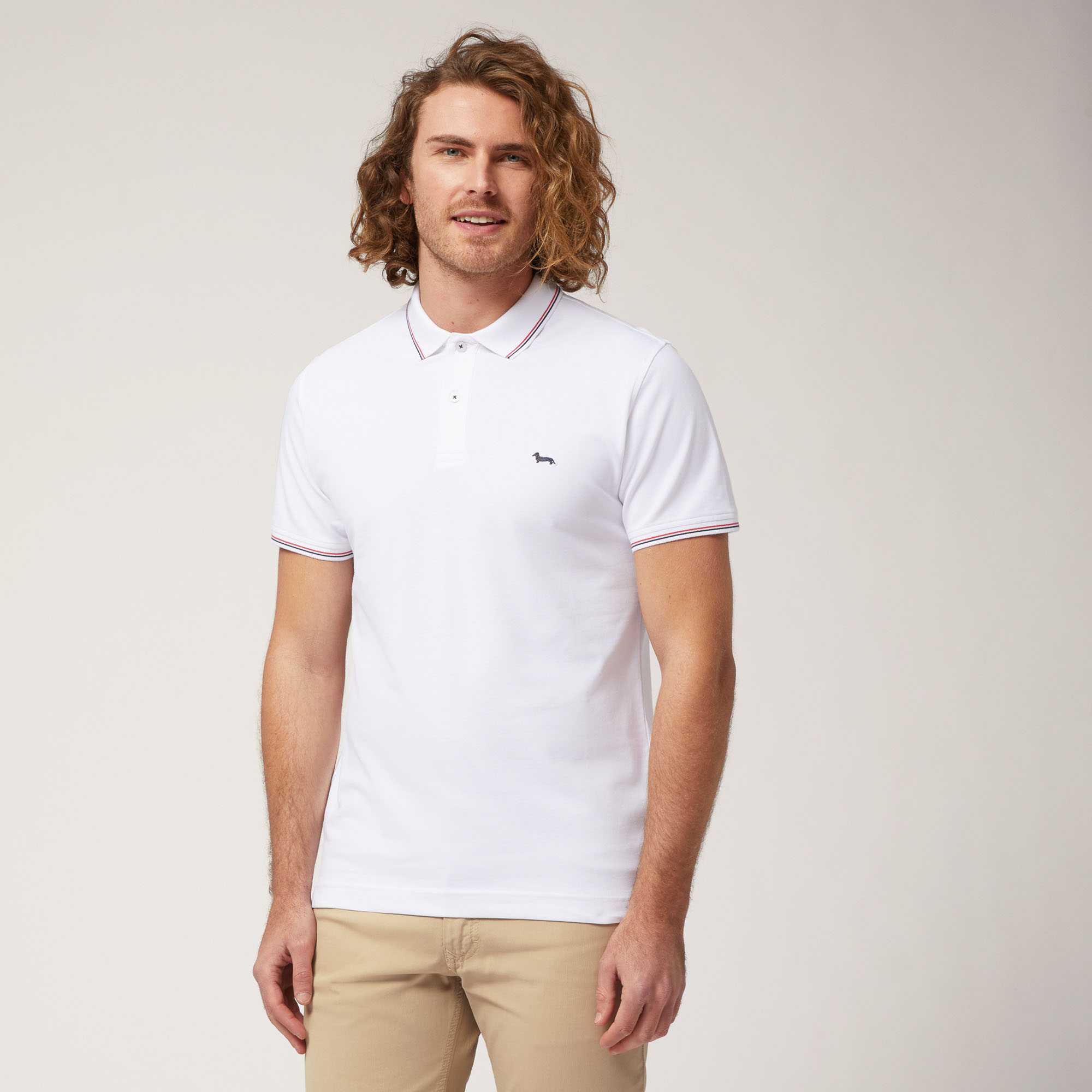 Polo with Striped Details, White, large