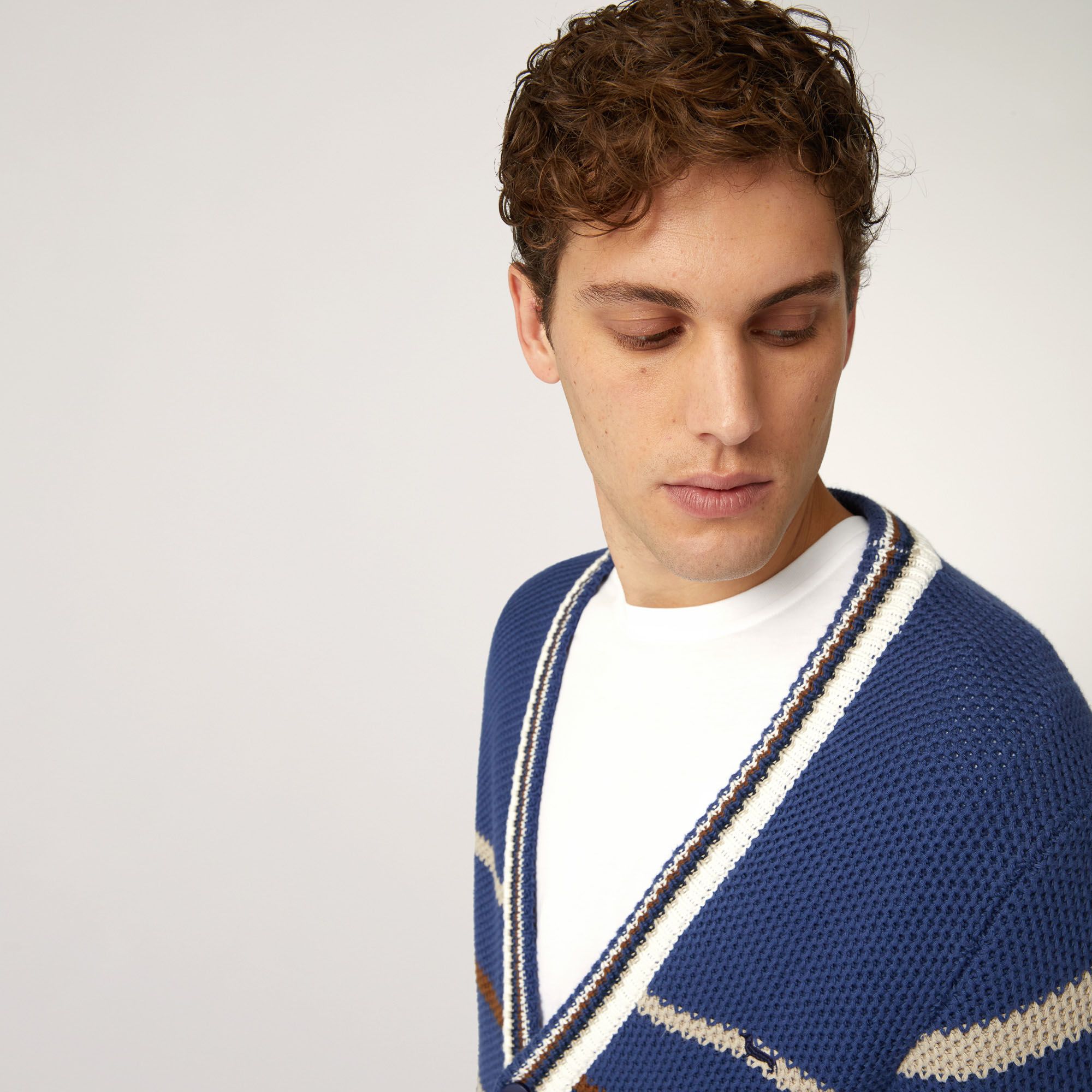 Striped Organic Cotton Cardigan, Blue, large image number 2