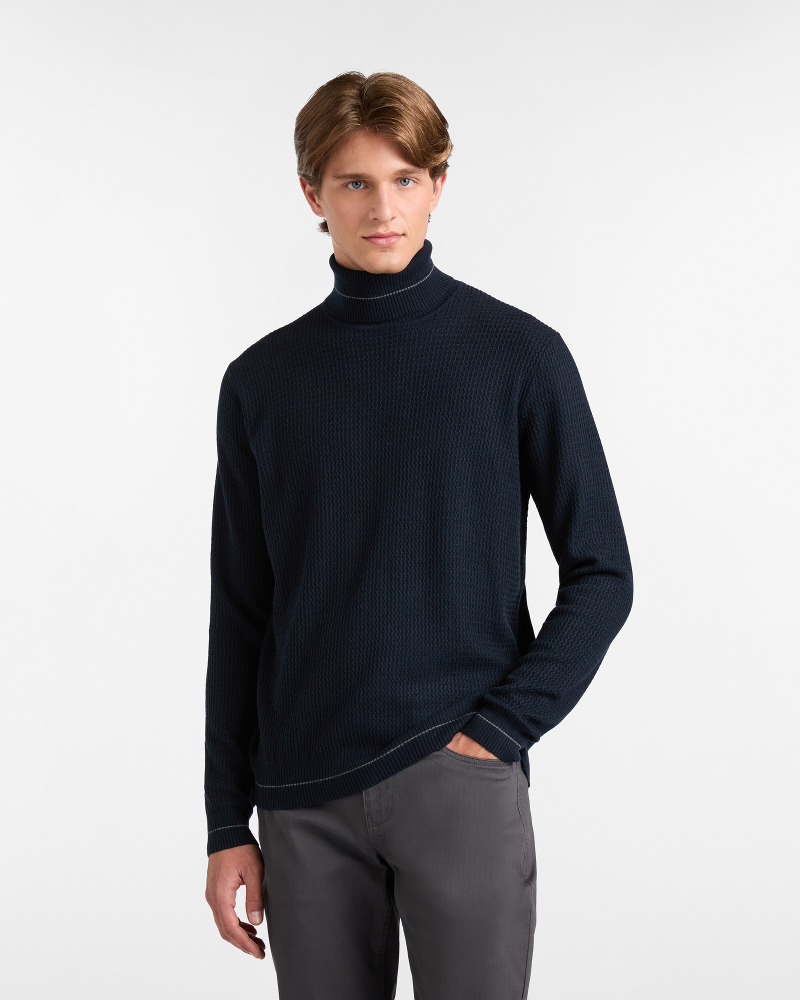 Dolcevita con Lavorazione Testurizzata, Blu Scuro, large