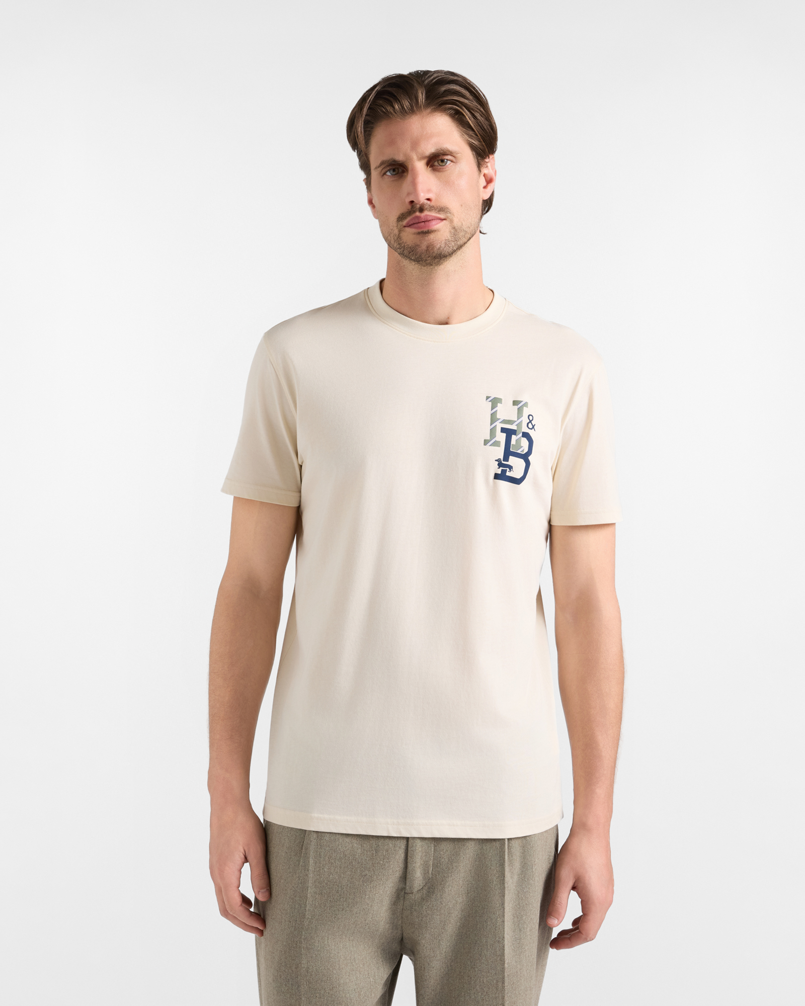 Camiseta de hombre en 100 % puro algod&oacute;n beige corte regular