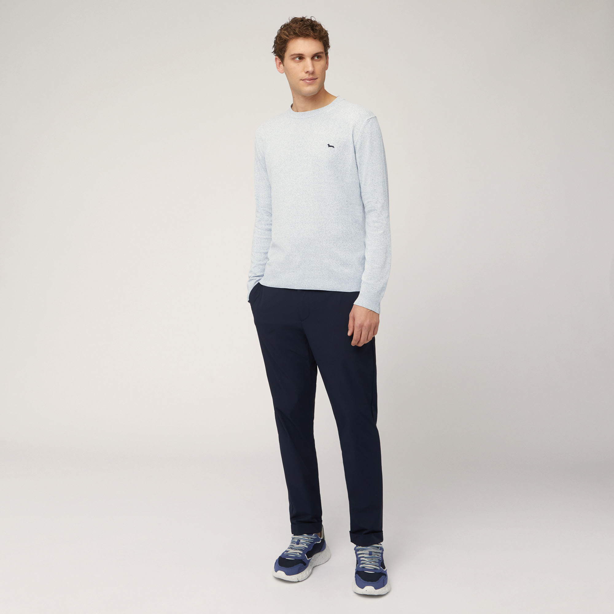 Crew Neck Pullover in Technical Yarn, Blue, large image number 3