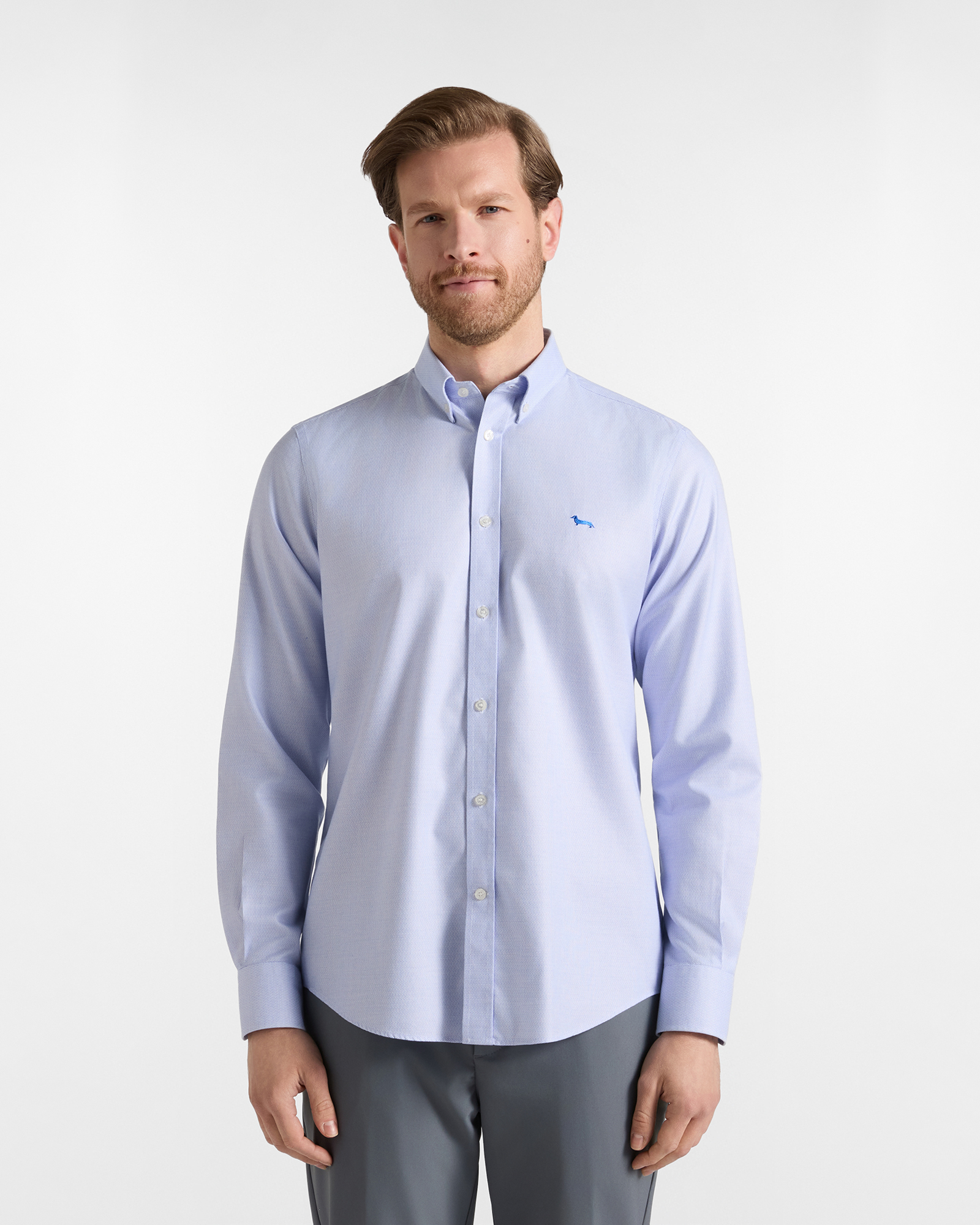 Camicia Uomo No Iron in cotone armaturato Regular Fit azzurro