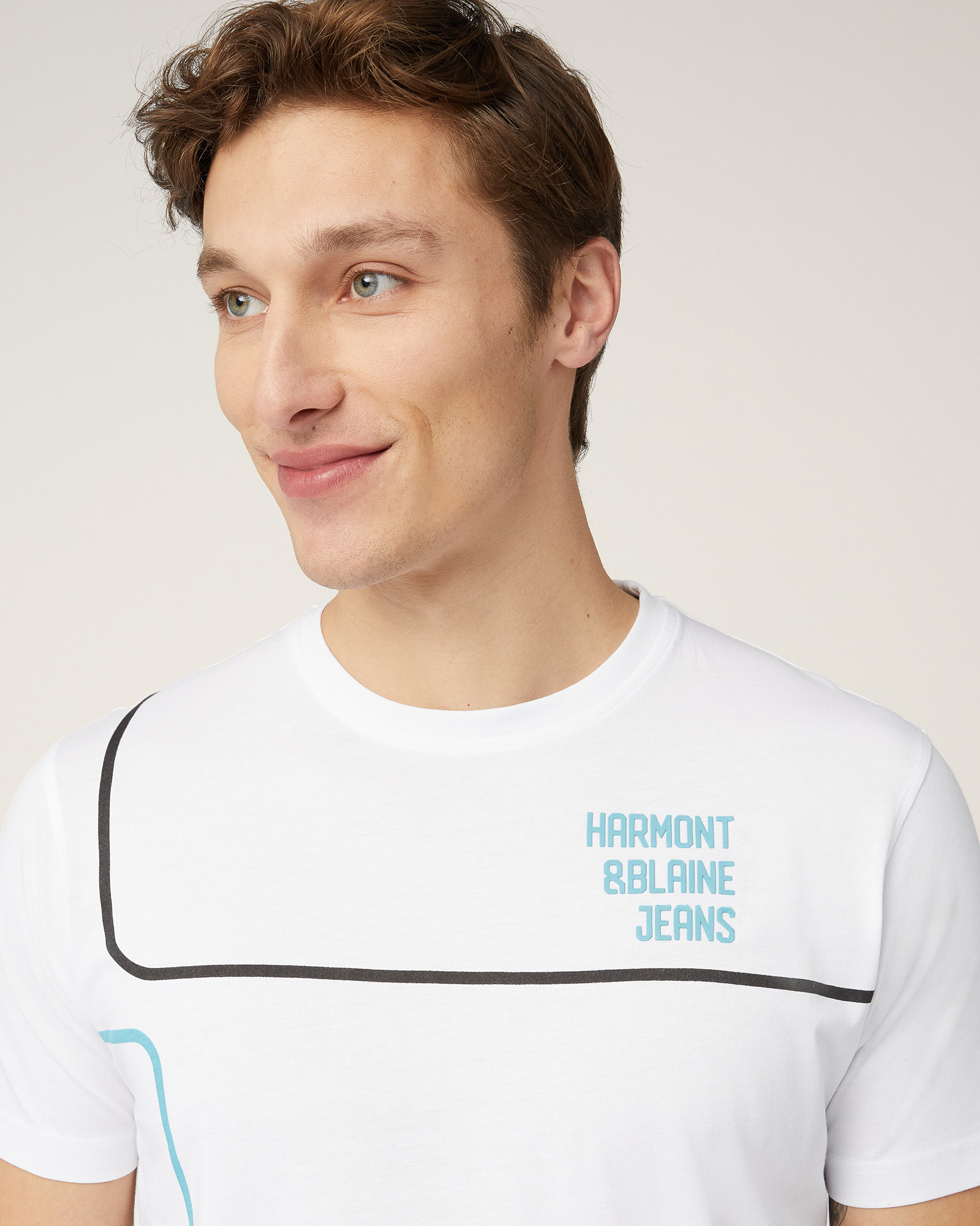 T-Shirt Con Logo E Linee, Bianco, large image number 2