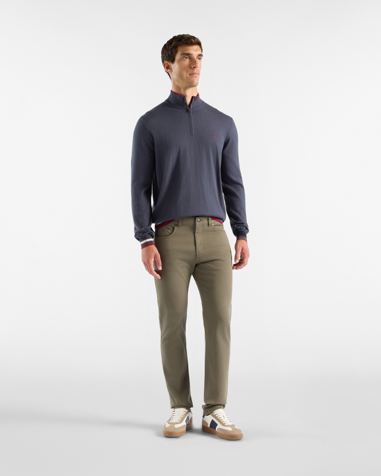 Men&rsquo;s narrow-fit stretch cotton 5-pocket trousers, PETROLEUM GREEN, large