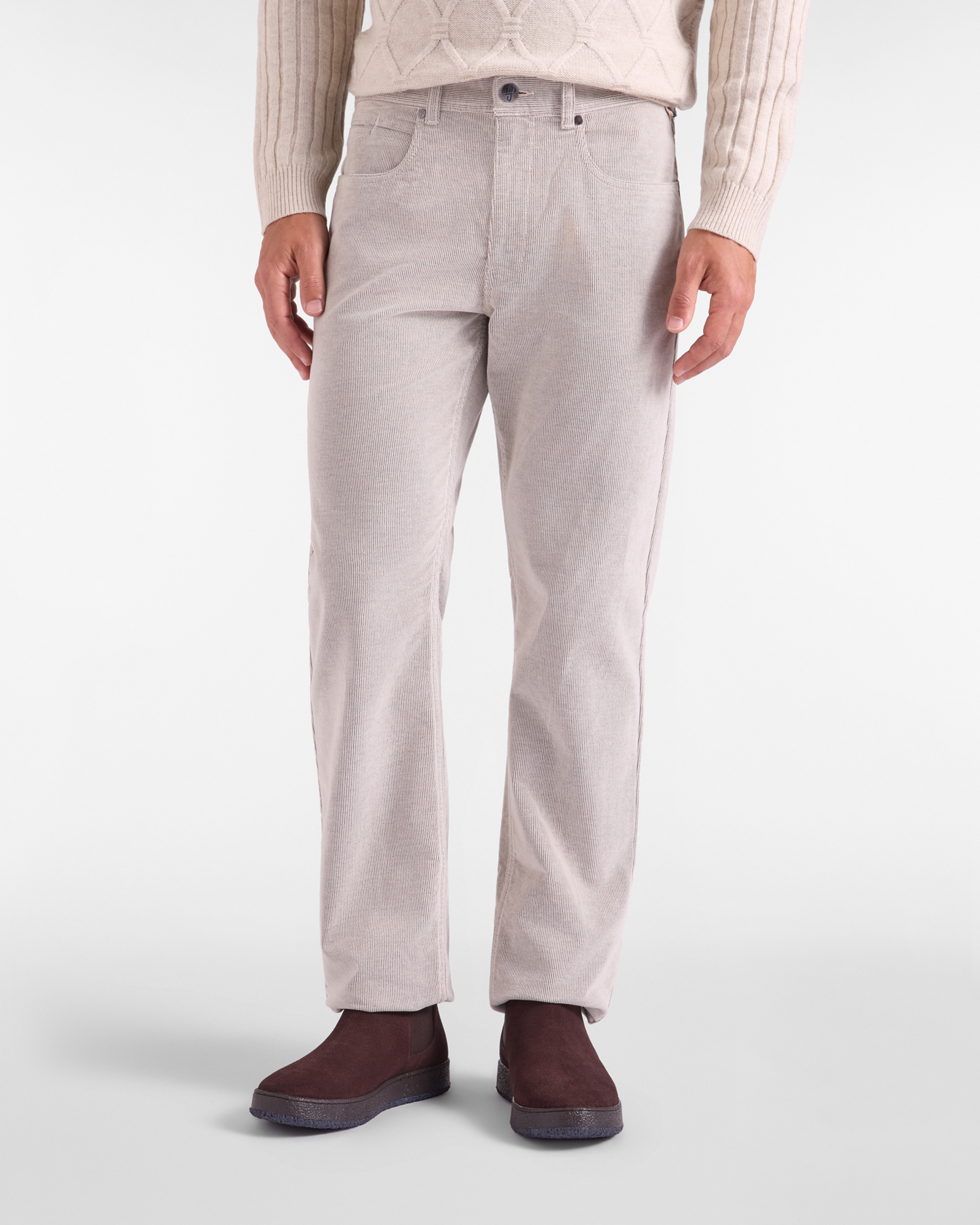 Pantalone HBJ Uomo Regular Fit 5 Tasche in Velluto di Cotone Stretch, BIANCO, large