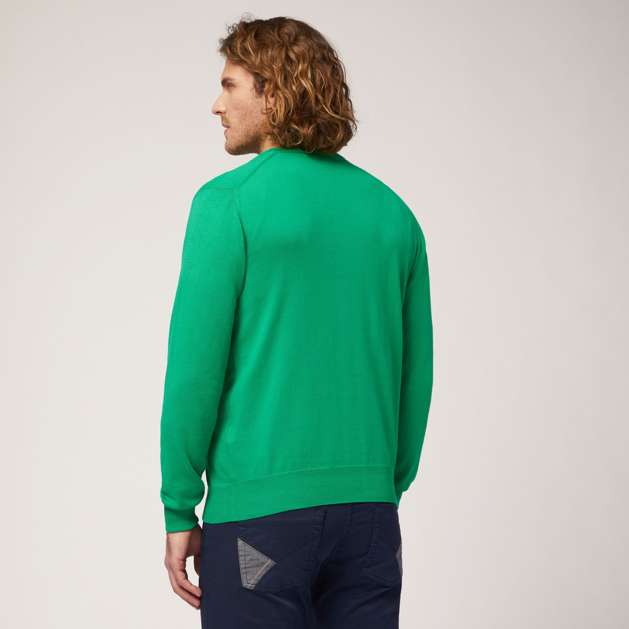 Cotton Crew Neck Pullover, Herb, large image number 1