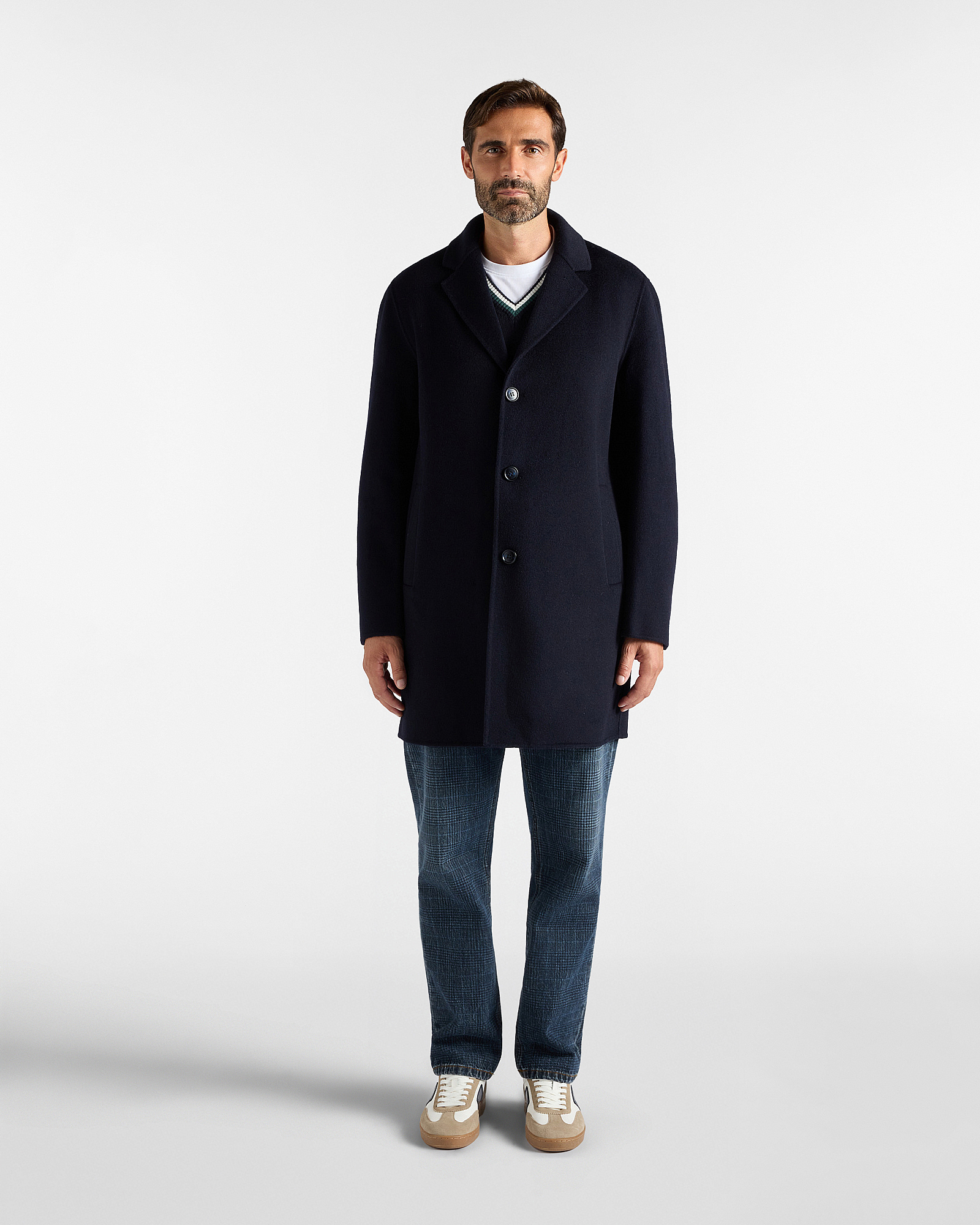 Men's blue single-breasted pure wool coat