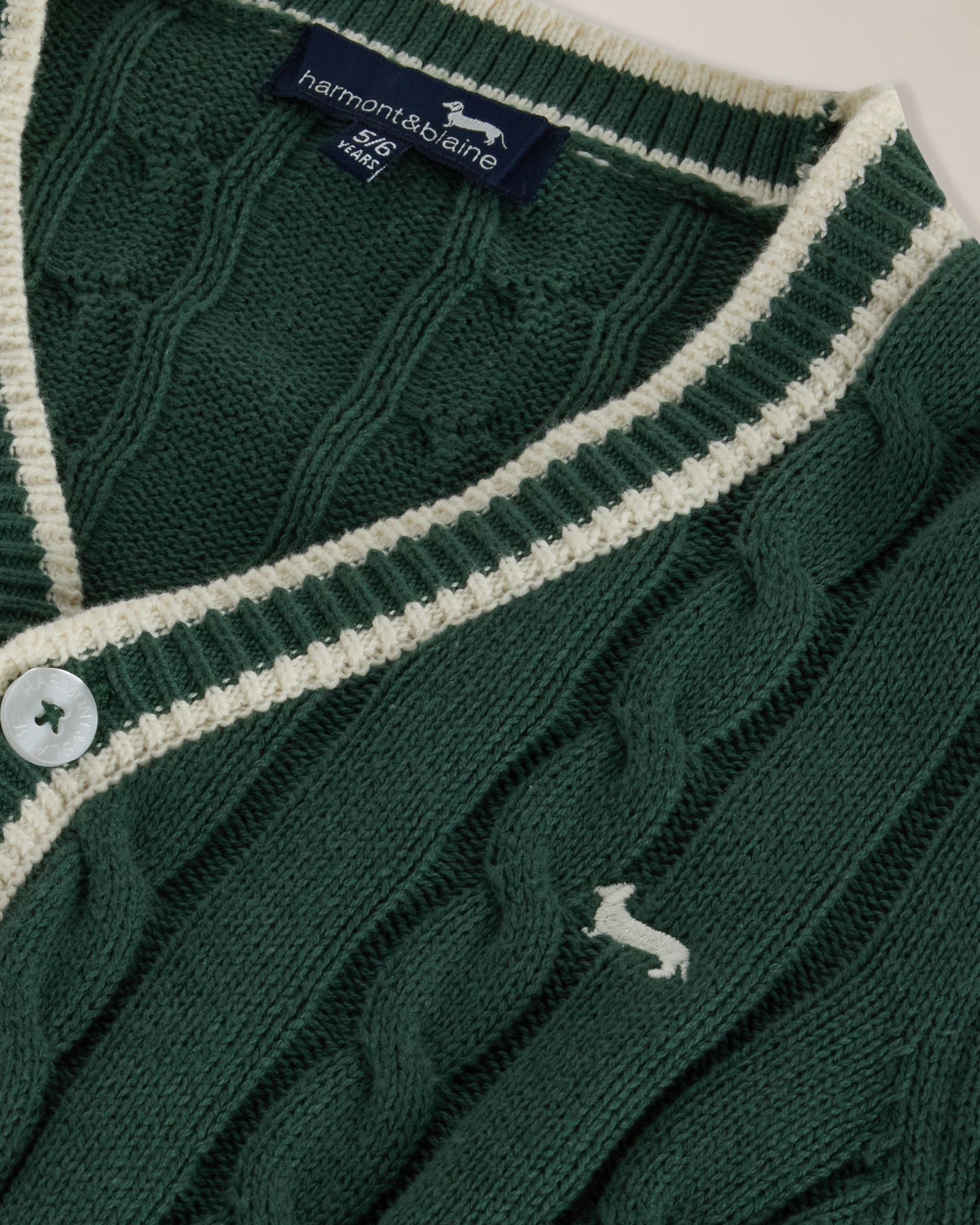 Cardigan con trecce e ricamo logo, Verde, large image number 2