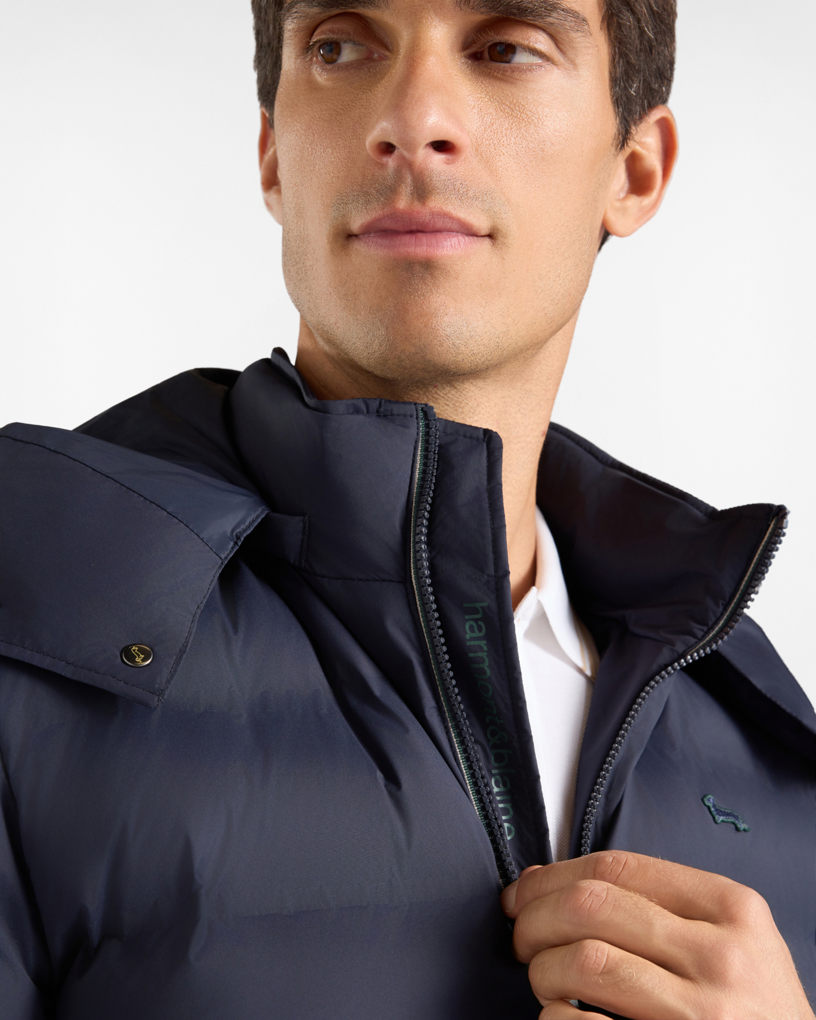 Men&rsquo;s Padded Bomber Jacket in Stretch Technical Nylon, NAVY BLUE, large
