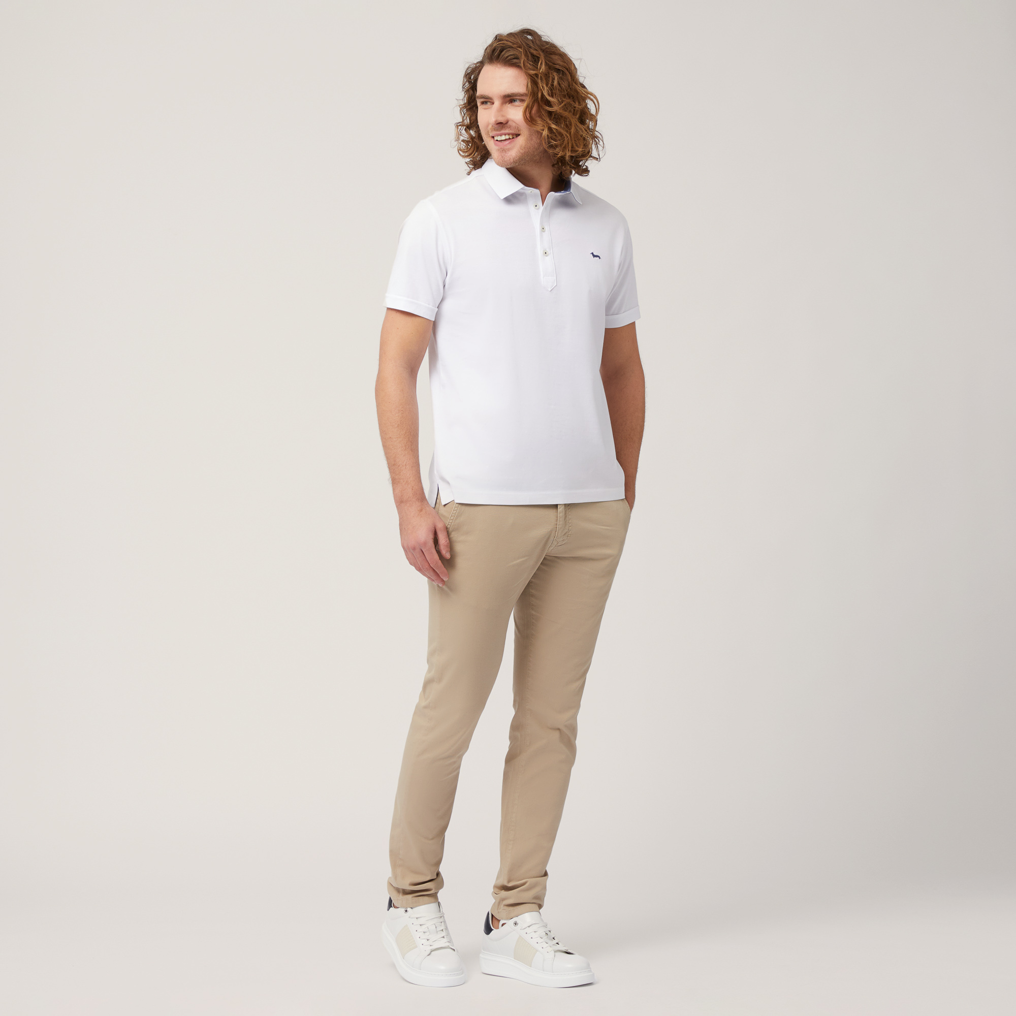 Stretch Cotton Polo Shirt, White, large image number 3