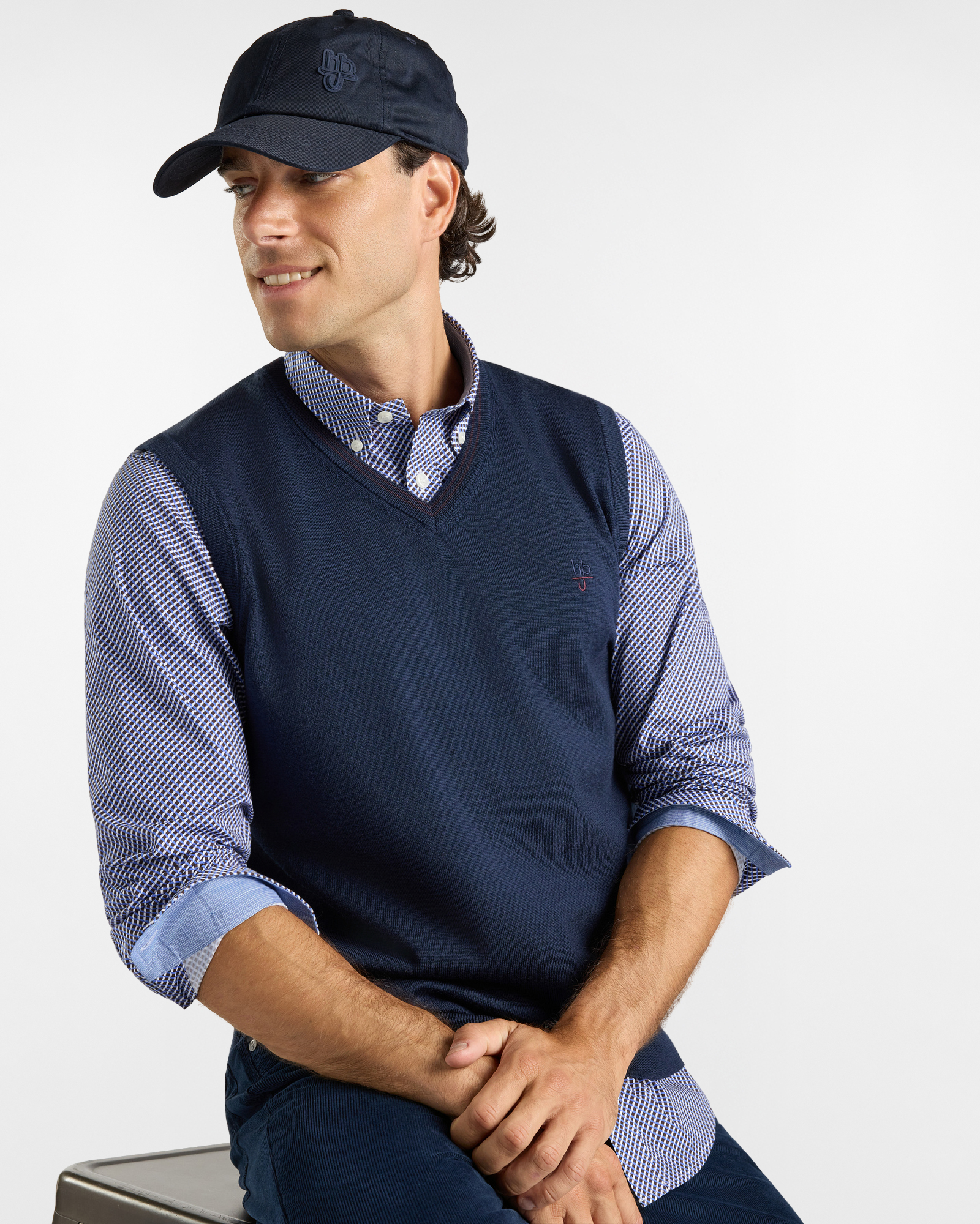 Gilet in maglia HBJ Uomo in pura lana, BLU SCURO, large