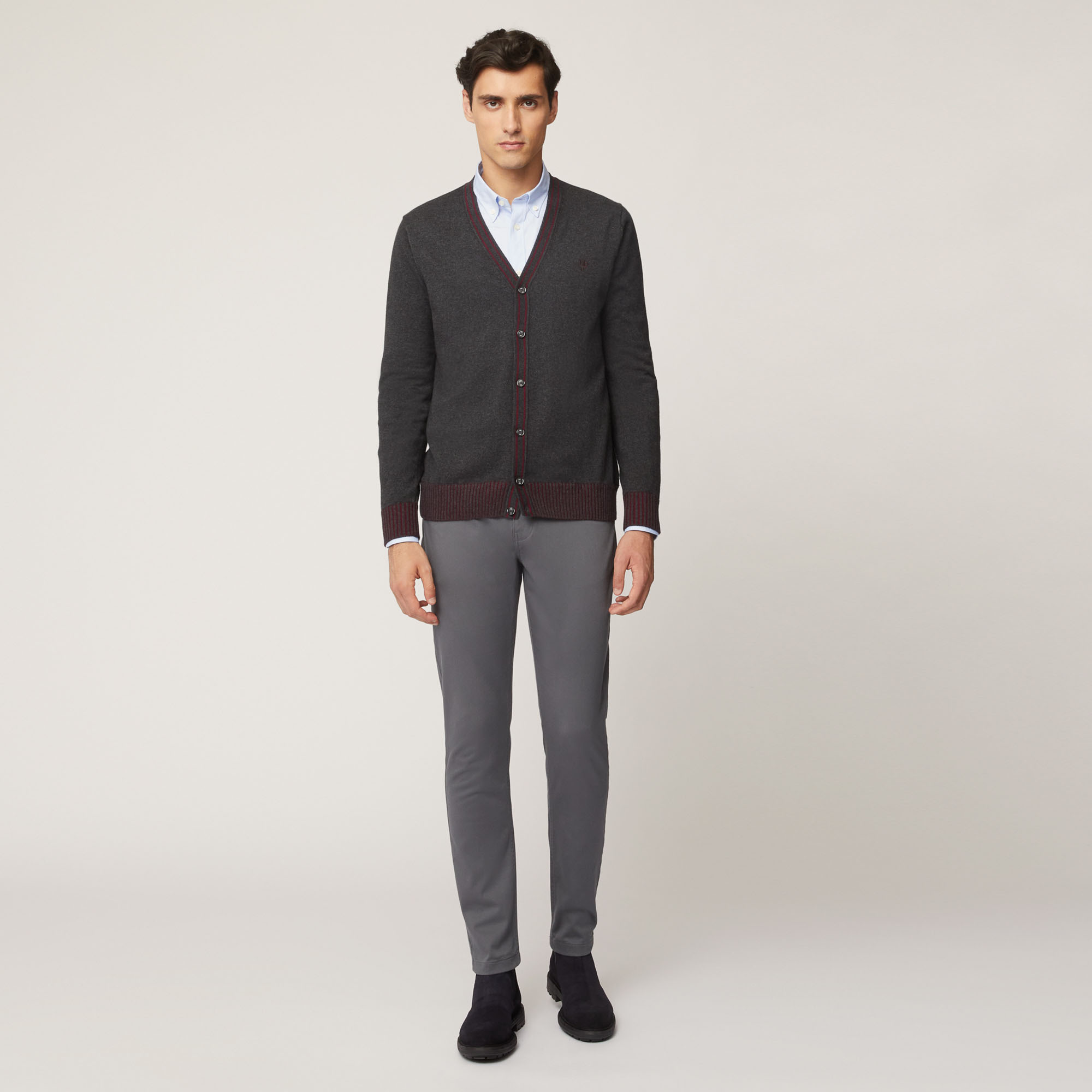 Cardigan In Cotone E Lana Con Dettagli A Contrasto, Grigio, large image number 3