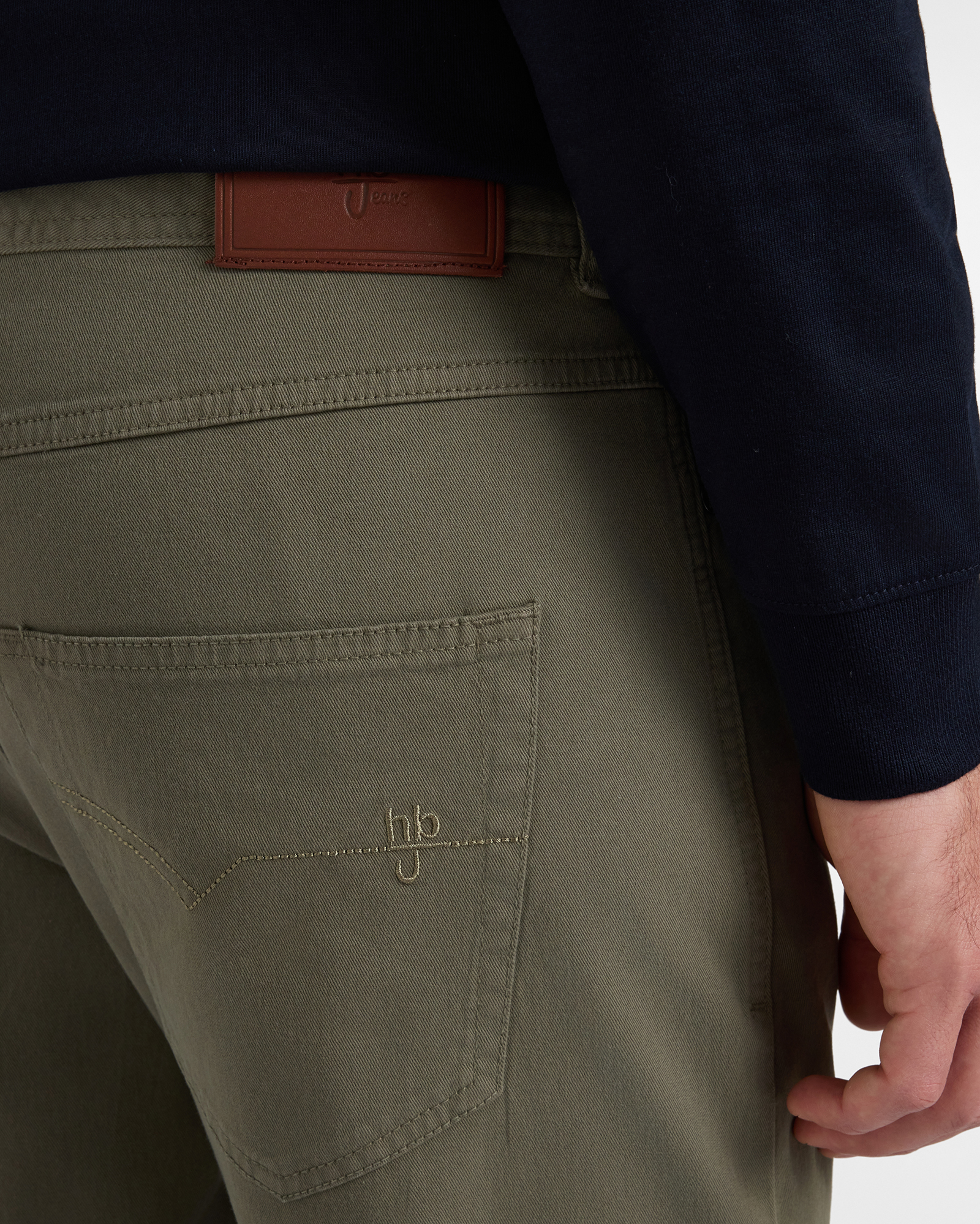 Pantalone HBJ Uomo 5 Tasche Narrow Fit in Gabardina di Cotone Stretch, VERDE, large image number 2