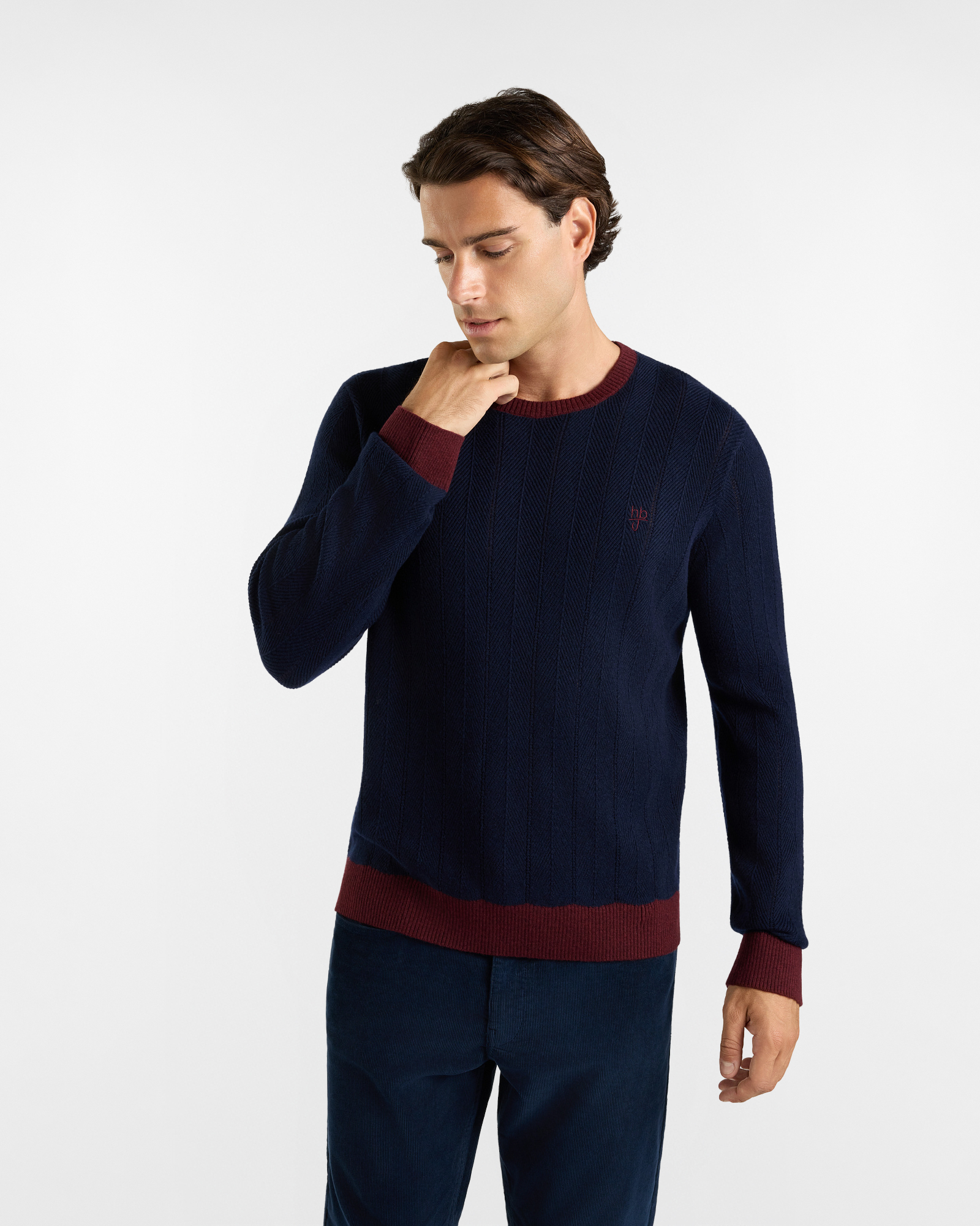 HBJ Men&rsquo;s Dark Blue Wool-Blend Crew-Neck Jumper