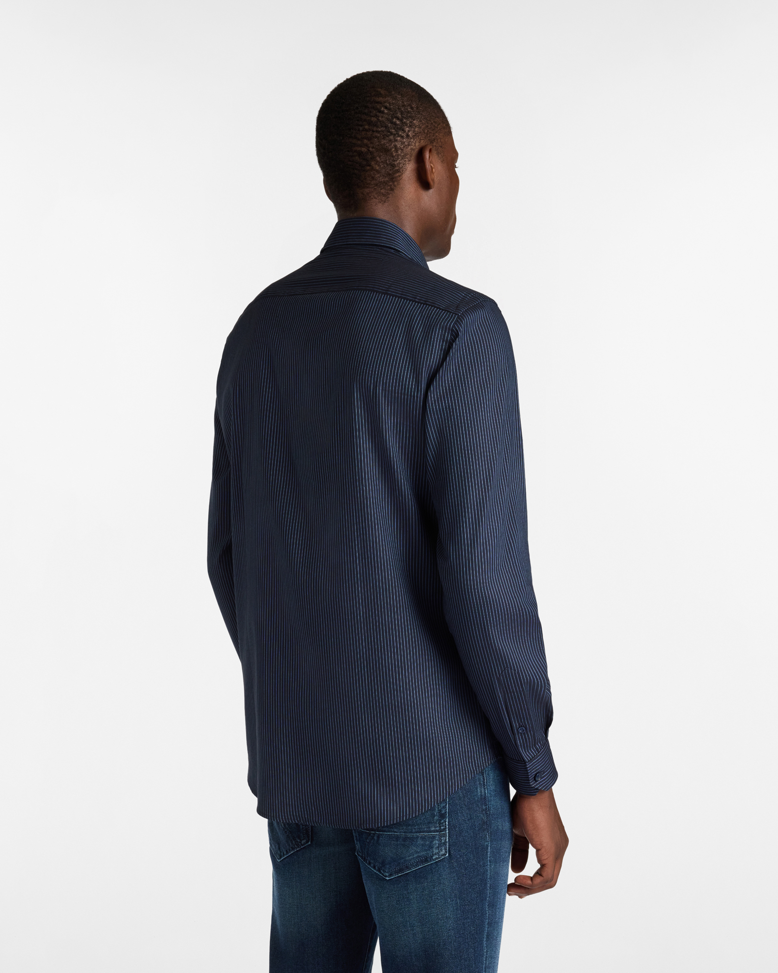 Camicia a Righe in Cotone con Collo alla Francese