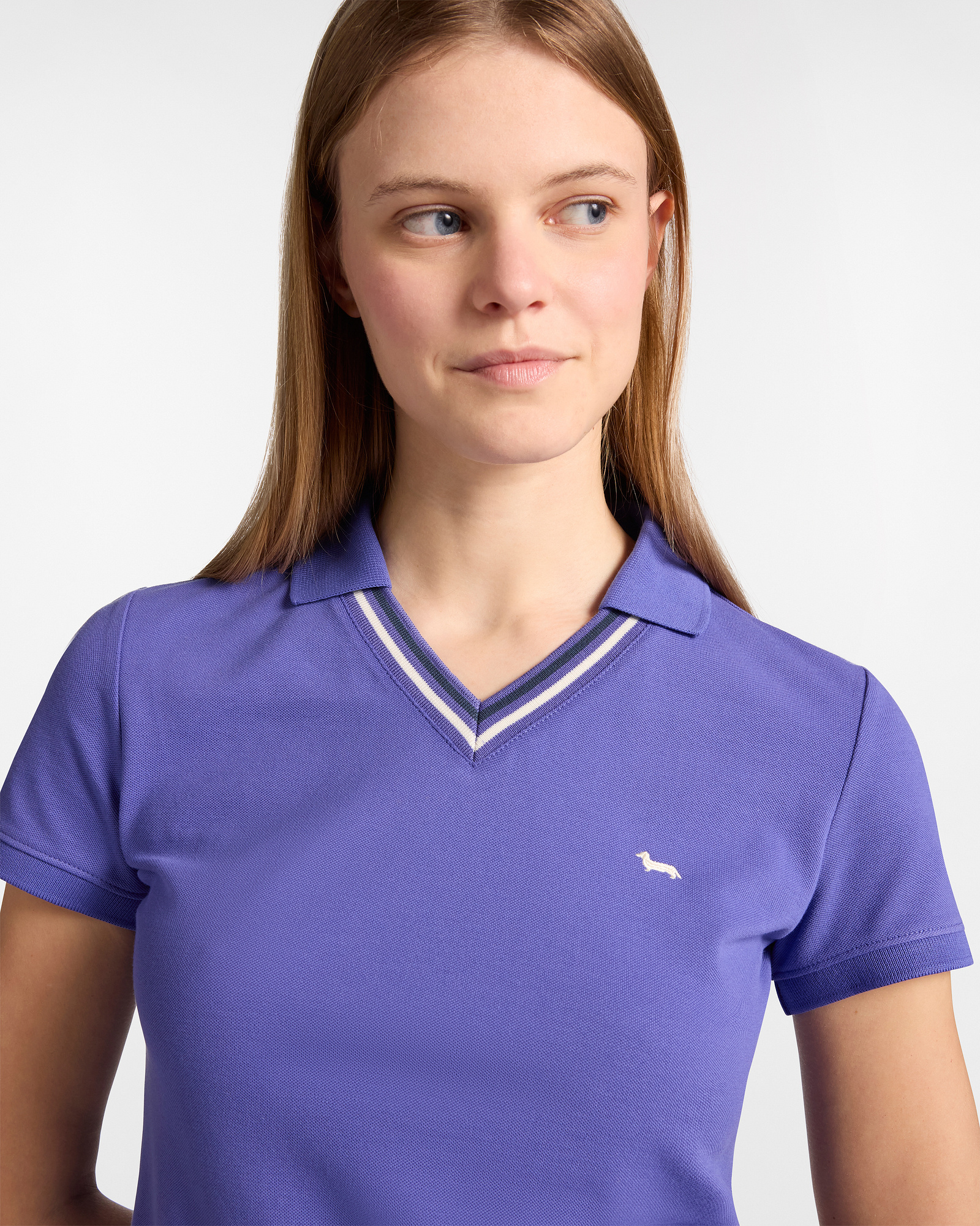 V-Neck Striped Polo, Hydrangea Purple, large image number 2