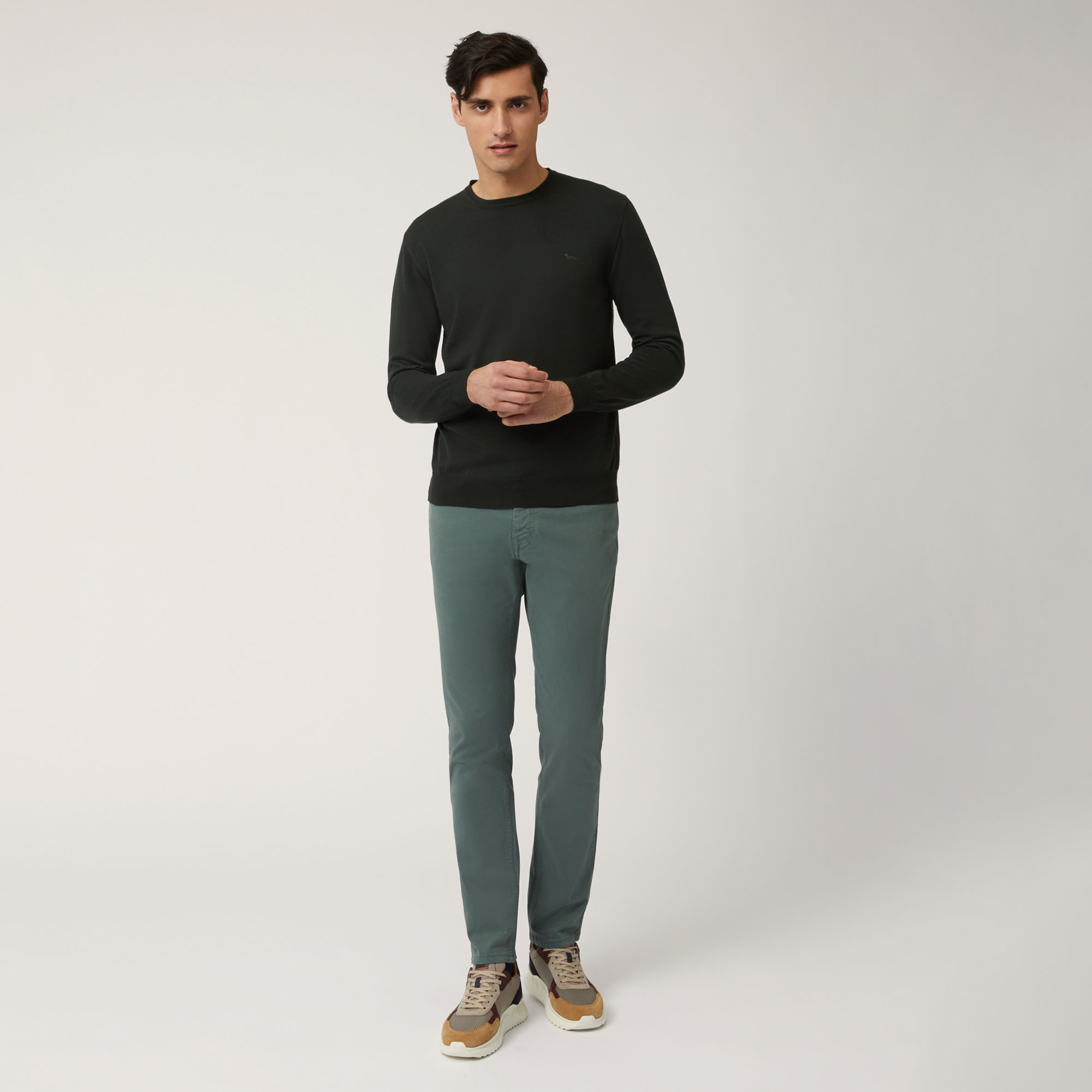 Pullover Girocollo In Lana Merino, Verde, large image number 3