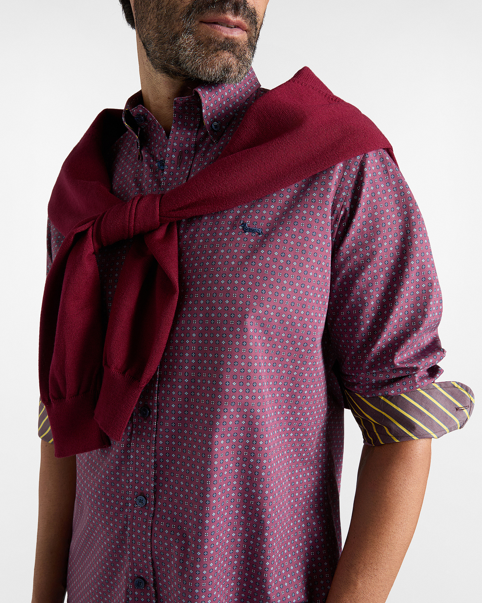 Men's regular-fit shirt with micro-tie print, INDIAN ROSE, large