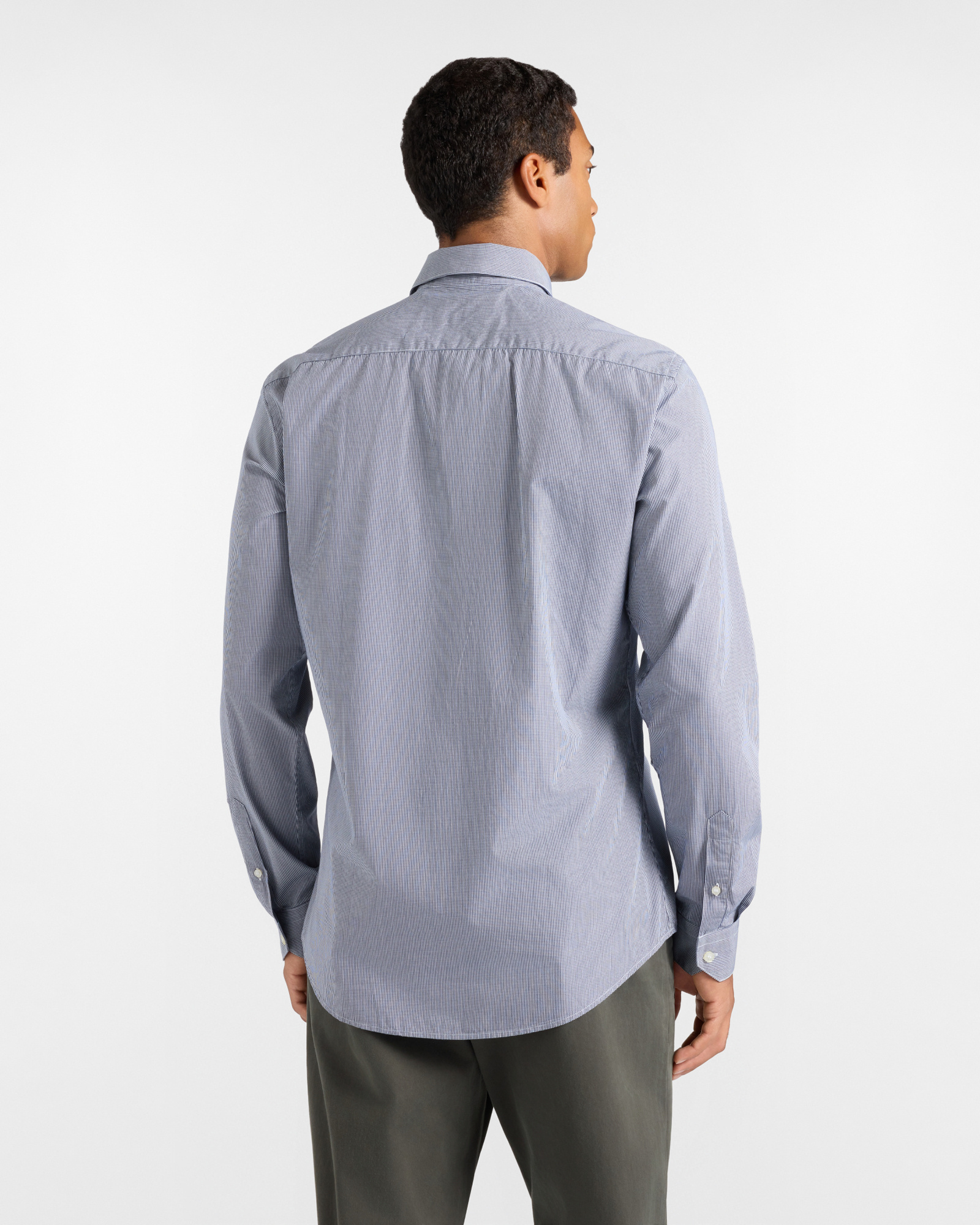 Men's narrow-fit dark  yarn-dyed micro-gingham shirt, BLUETTE, large image number 2