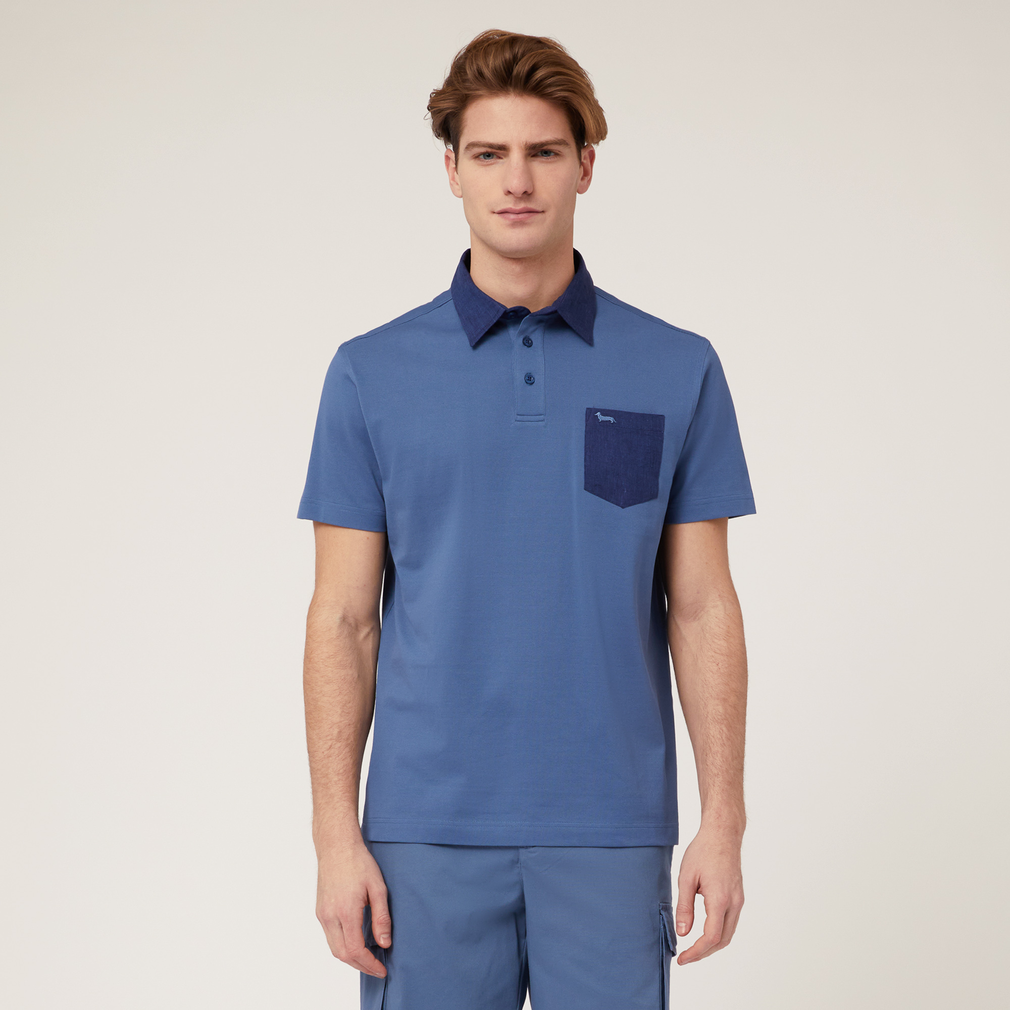 Poloshirt mit Brusttasche, Blau, large