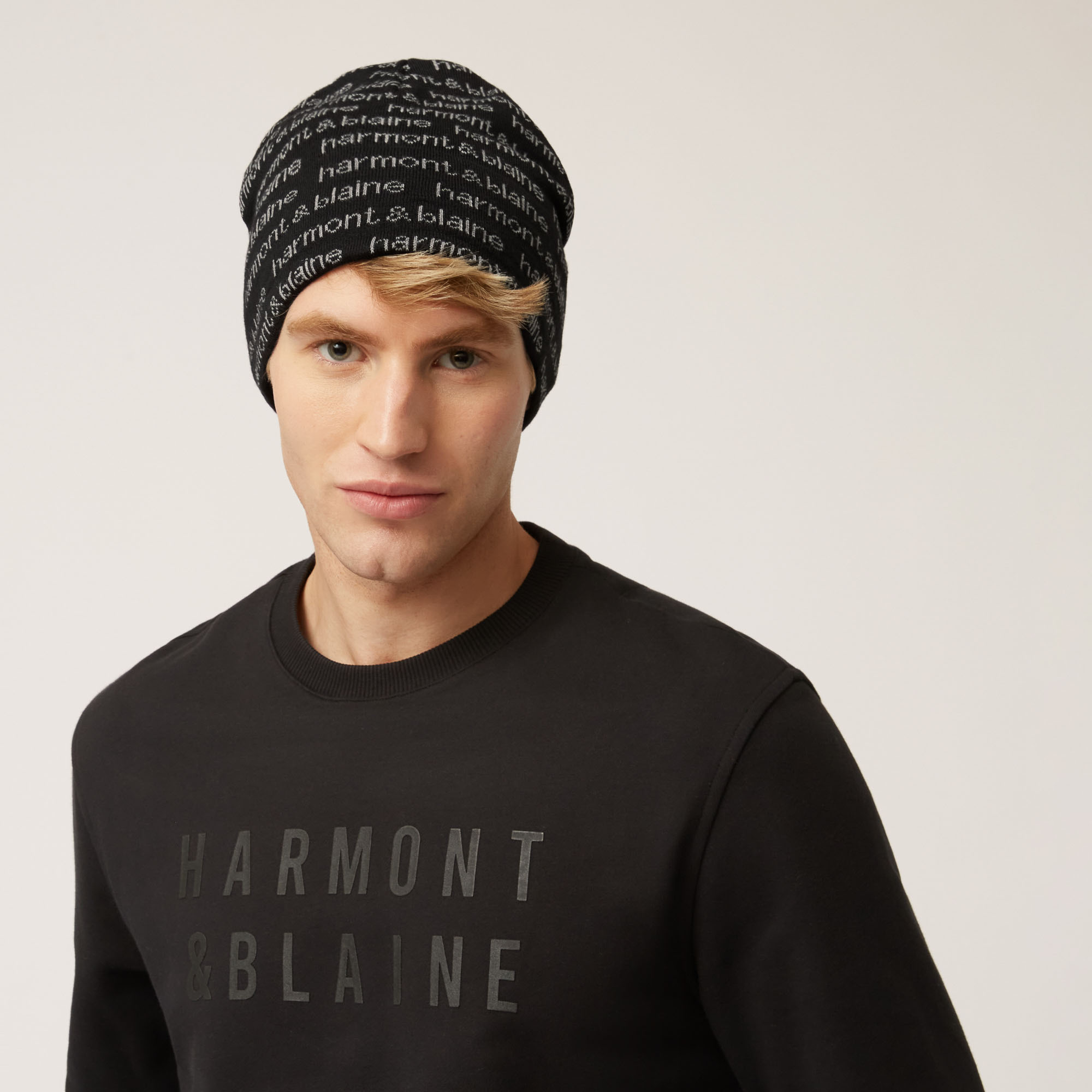 Short Wool-Blend Beanie With Cuff, Black, large