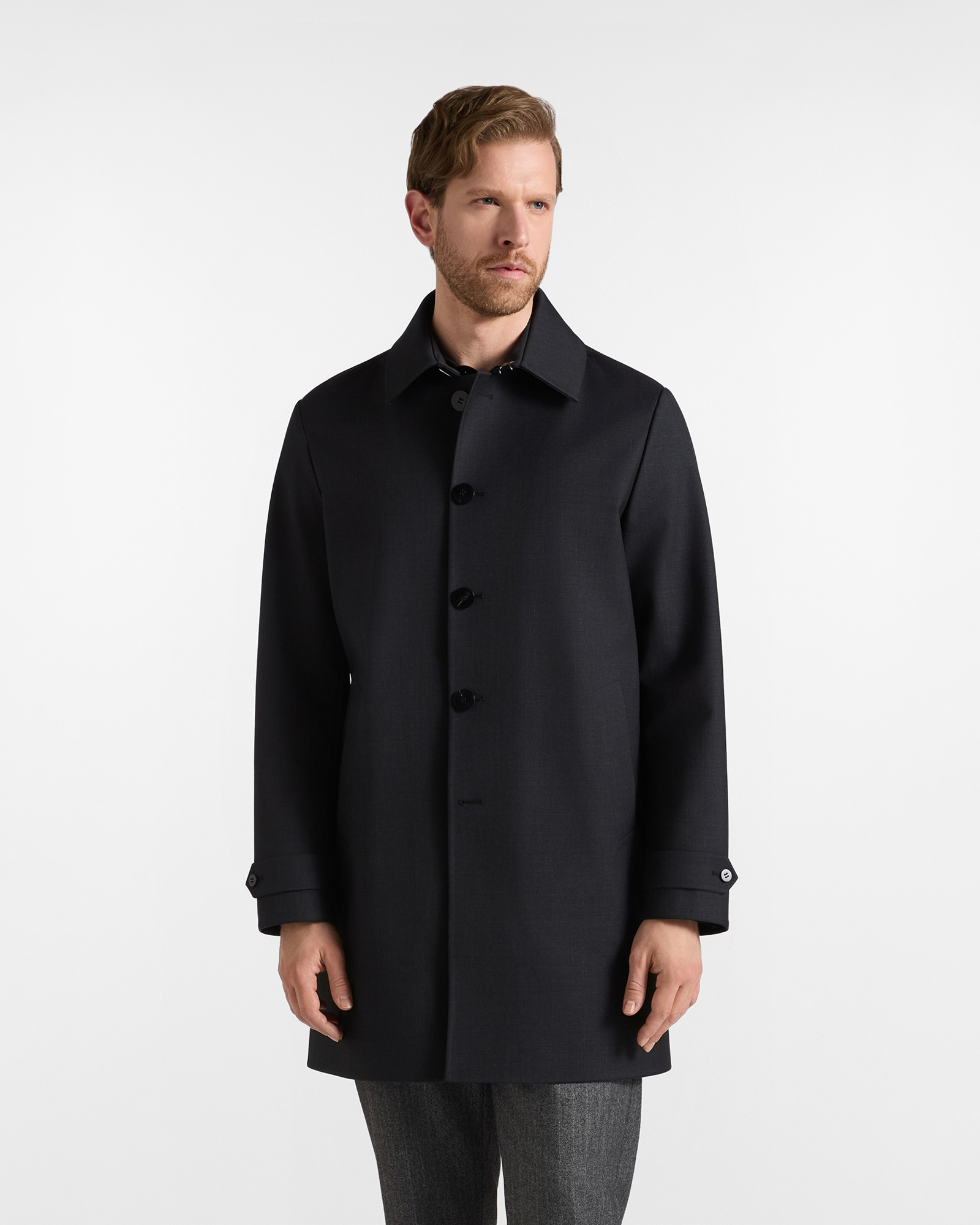 Men's grey technical wool short coat