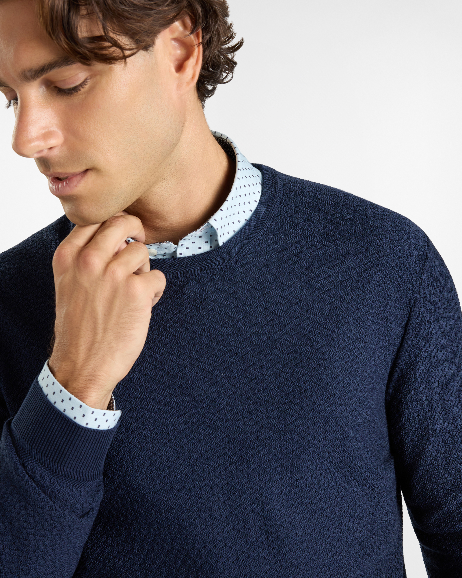 Maglia girocollo HBJ Uomo in pura lana, BLU SCURO, large
