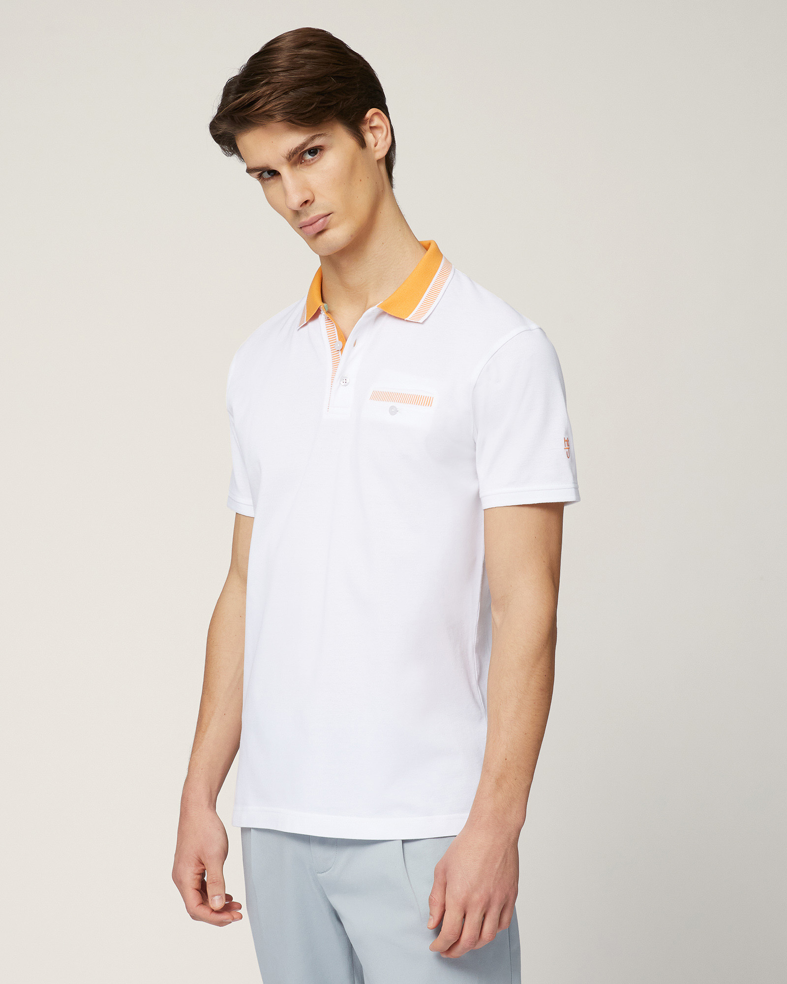 Polo with Contrasting Details, White, large