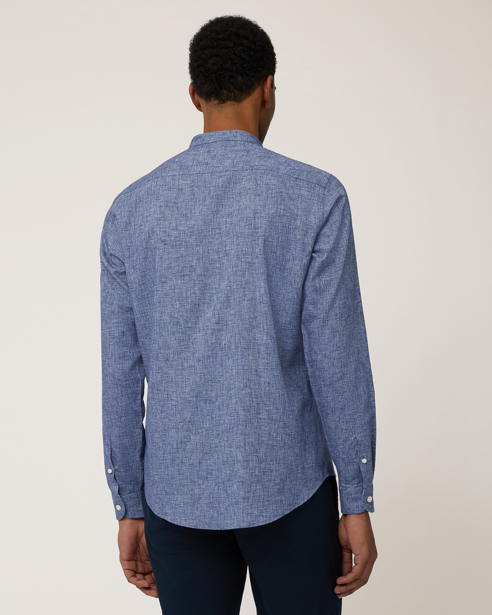 Camicia Coreana Misto Cotone, Blu Scuro, large image number 1