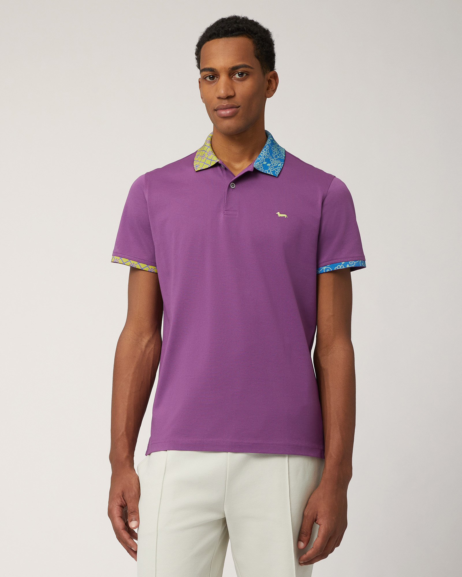 Polo In Cotone A Doppia Stampa, Viola, large