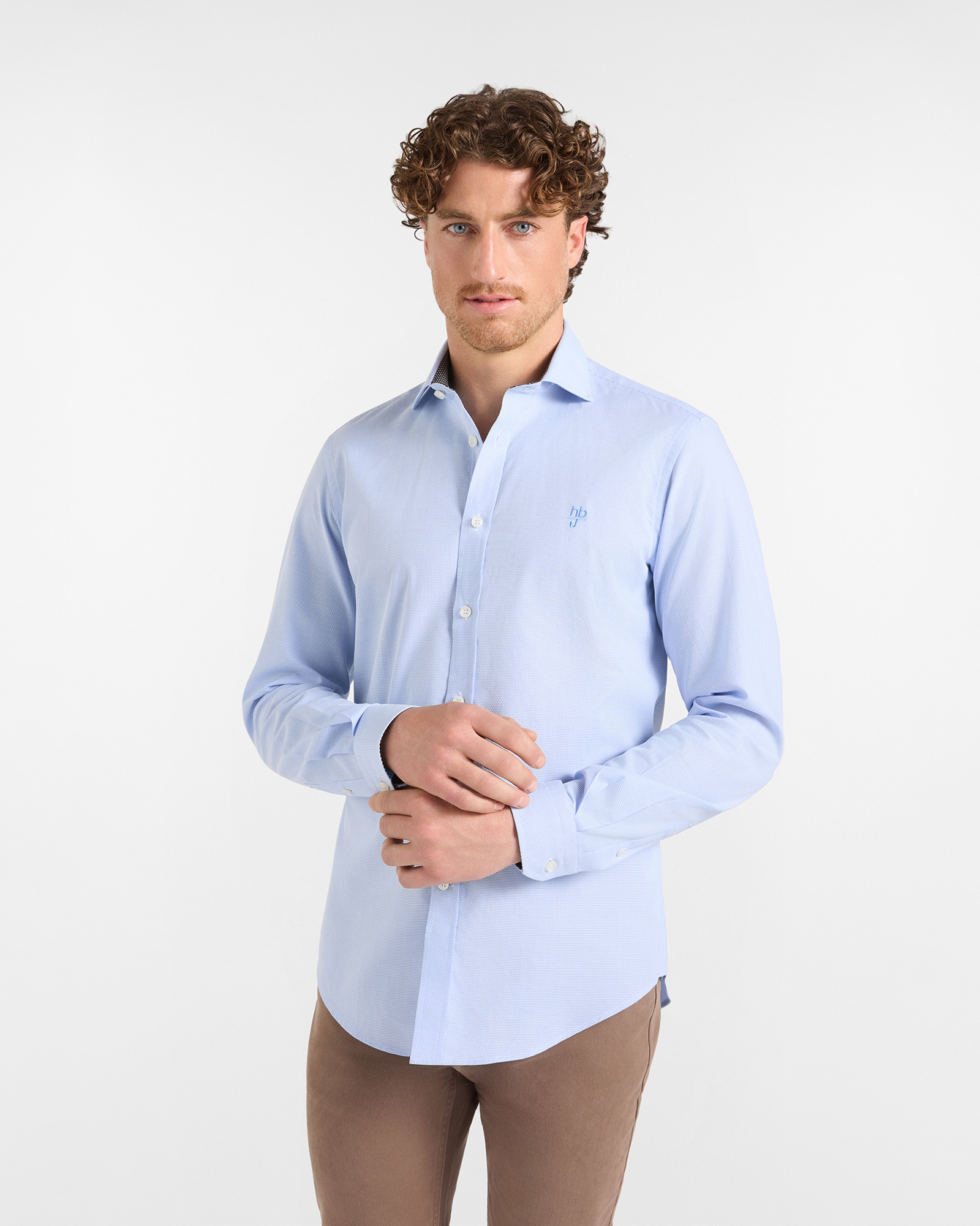 Camicia HBJ Uomo Narrow Fit con collo French in puro cotone celeste sky