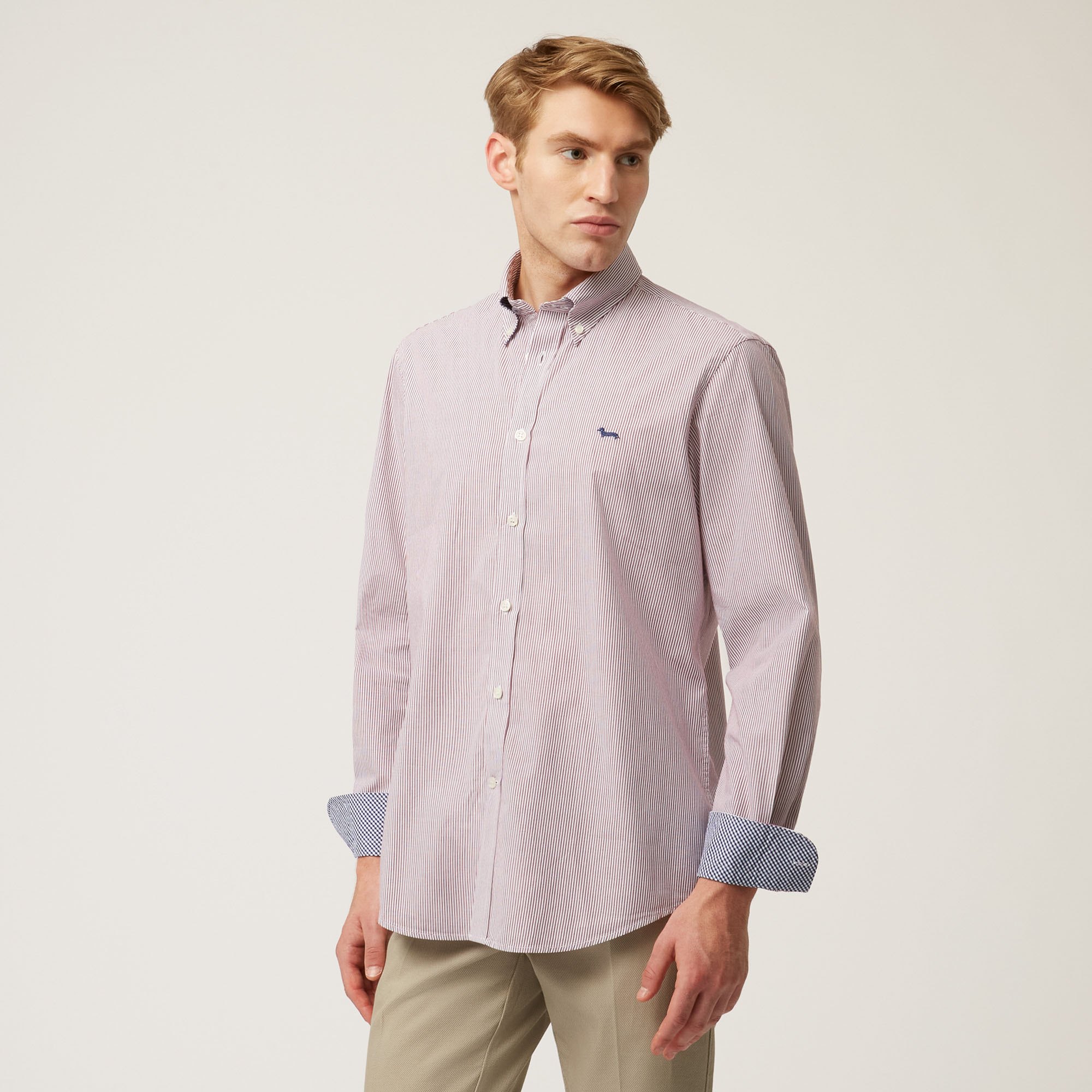 Camicia A Microrighe In Cotone Organico Con Interni A Contrasto, Rosso, large image number 0