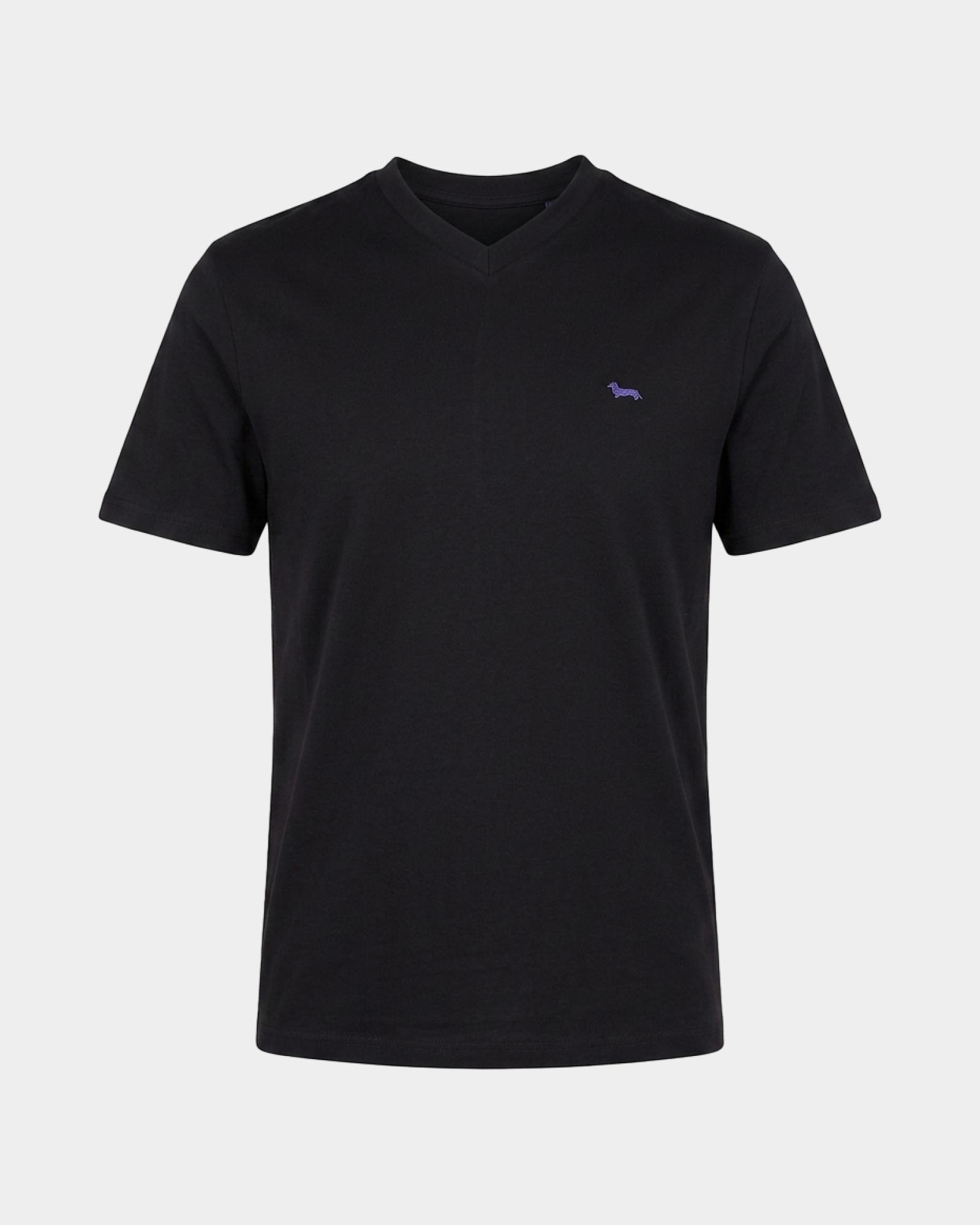 Men's regular-fit V-neck T-shirt in 100% pure cotton, BLACK, large