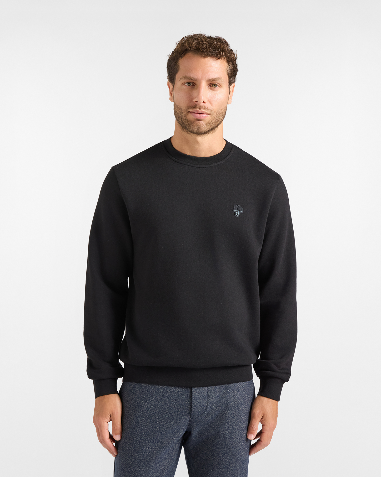 Felpa HBJ Uomo con patch logo in misto cotone, NERO, large
