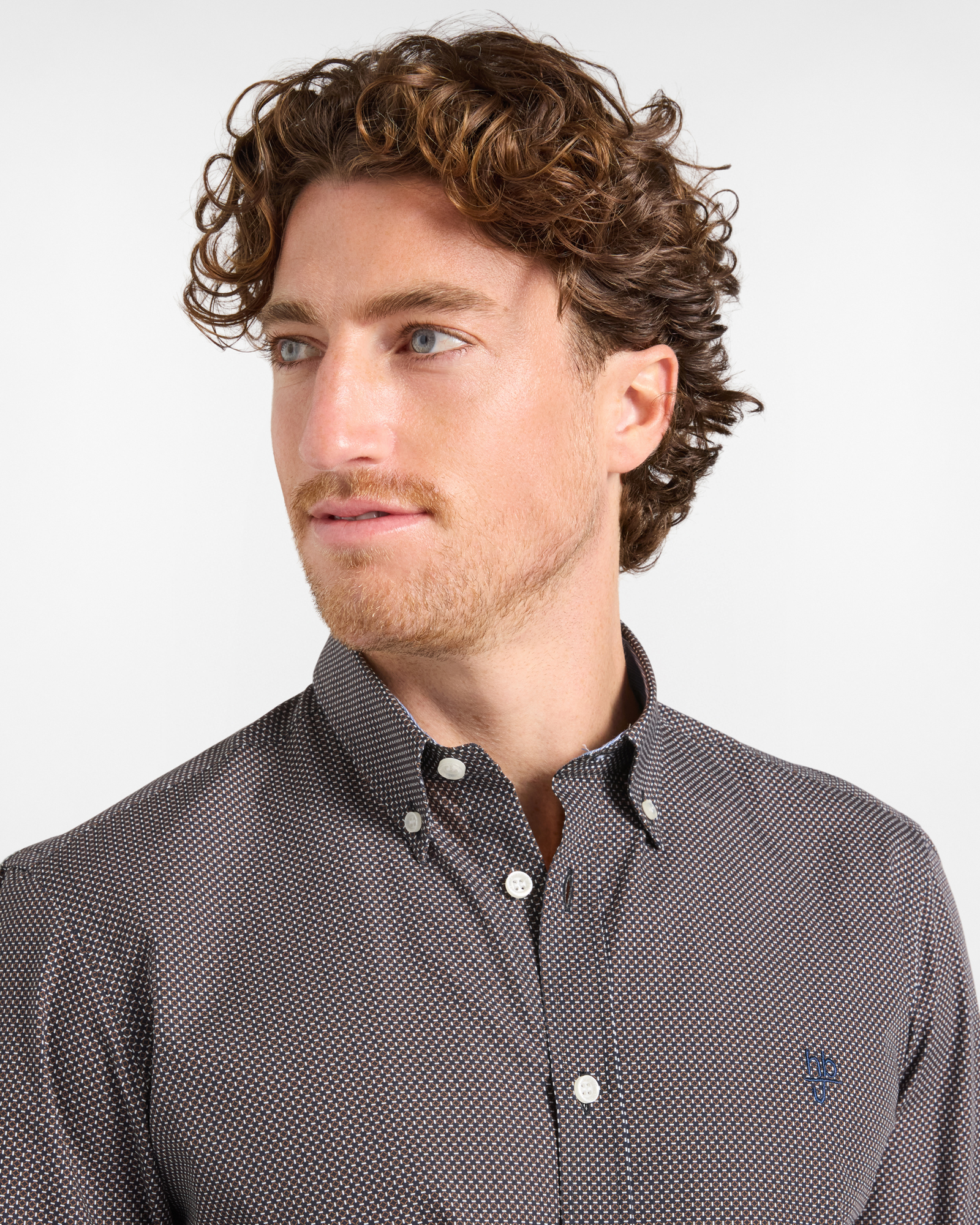 Camicia HBJ Uomo Narrow Fit in puro cotone con microstampa e collo Montecarlo, BLU SCURO, large