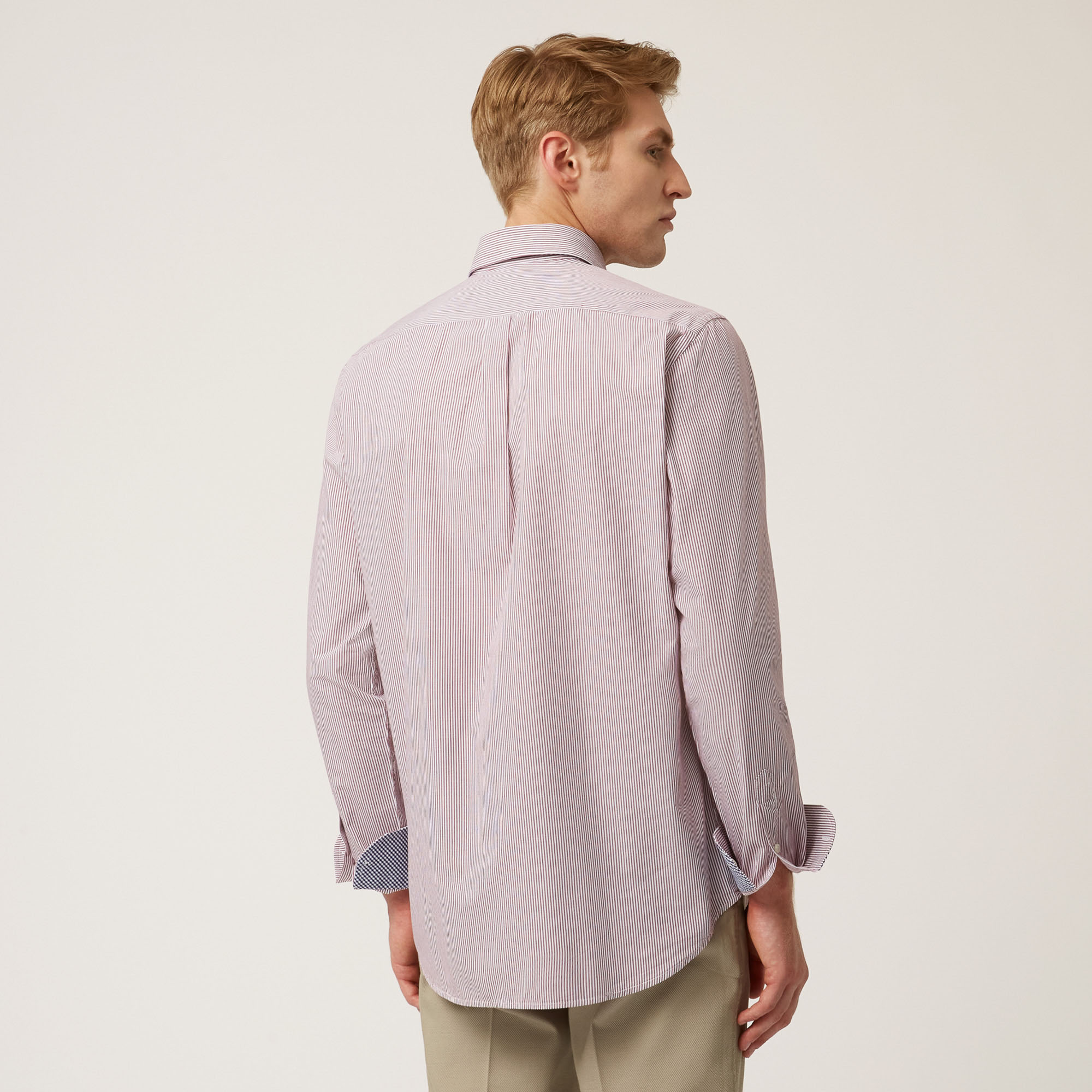 Camicia A Microrighe In Cotone Organico Con Interni A Contrasto, Rosso, large image number 1