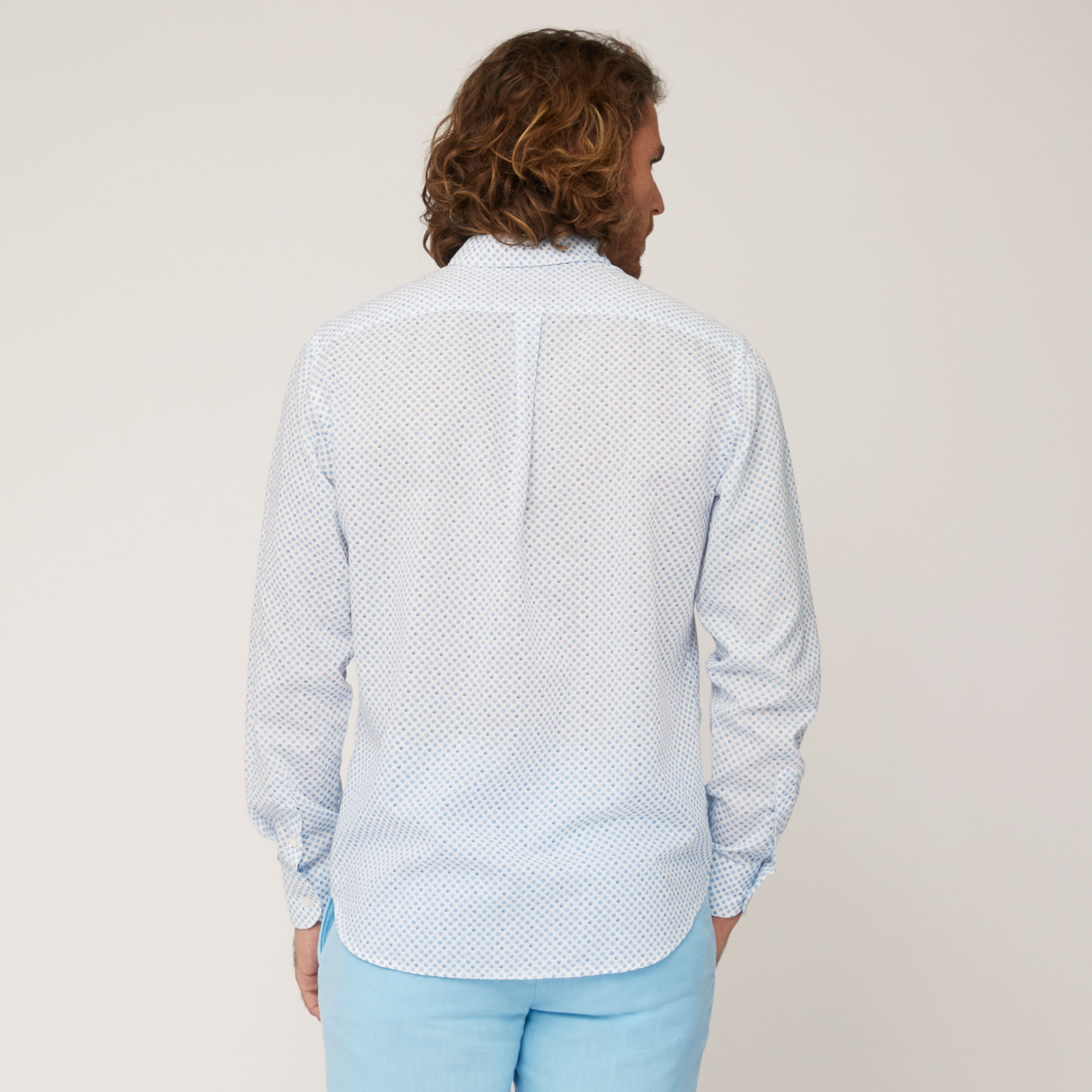 Camisa de algodón y lino con estampado, Blanco, large image number 1