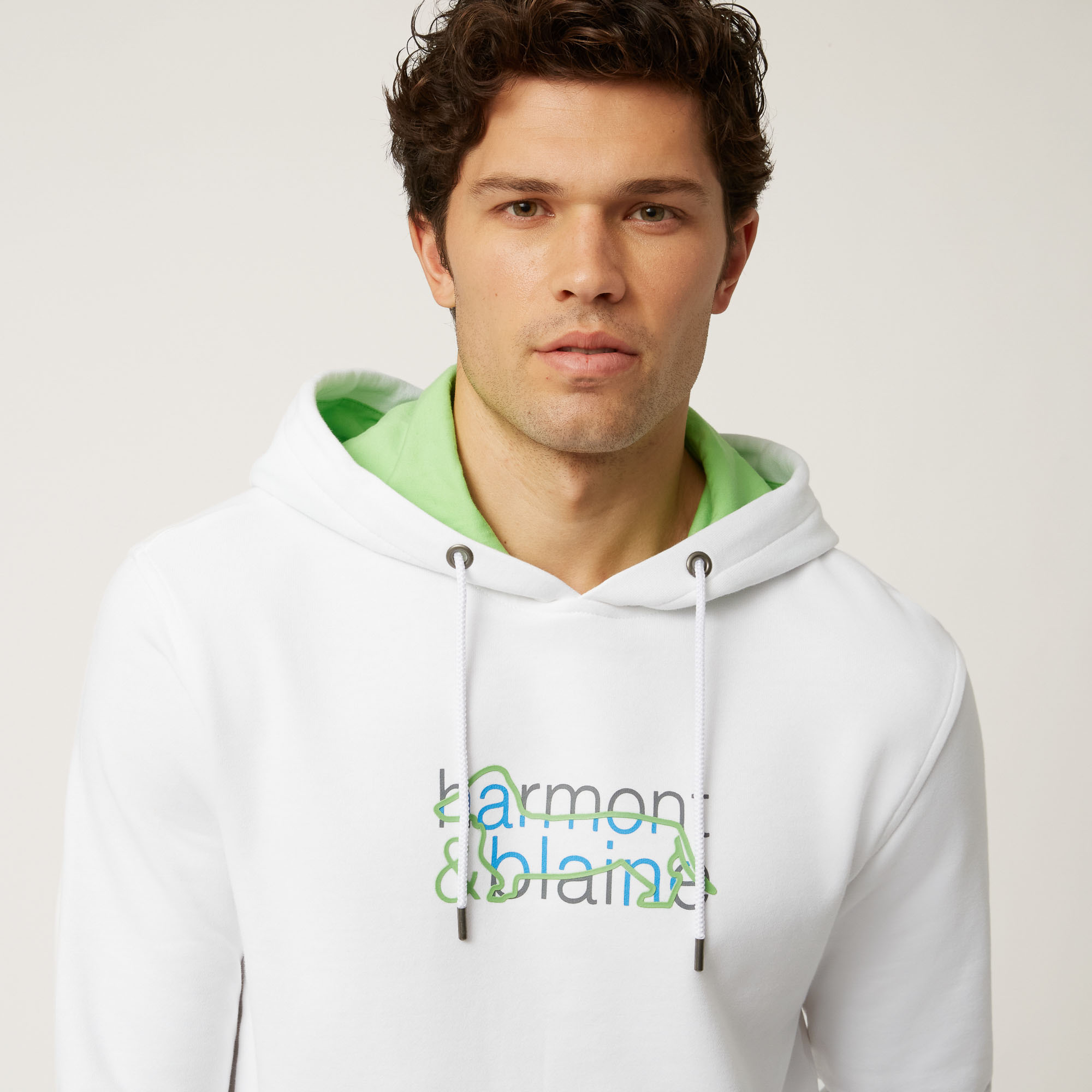 Cotton Hoodie With Logo Print, White, large image number 2