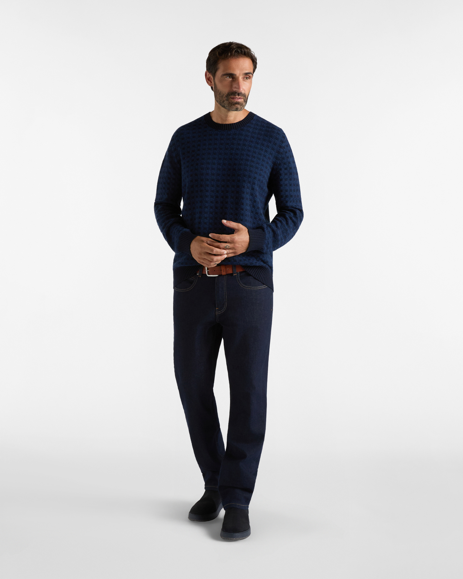 Maglia Girocollo HBJ Uomo in Misto Lana e Cashmere, BLU SCURO, large