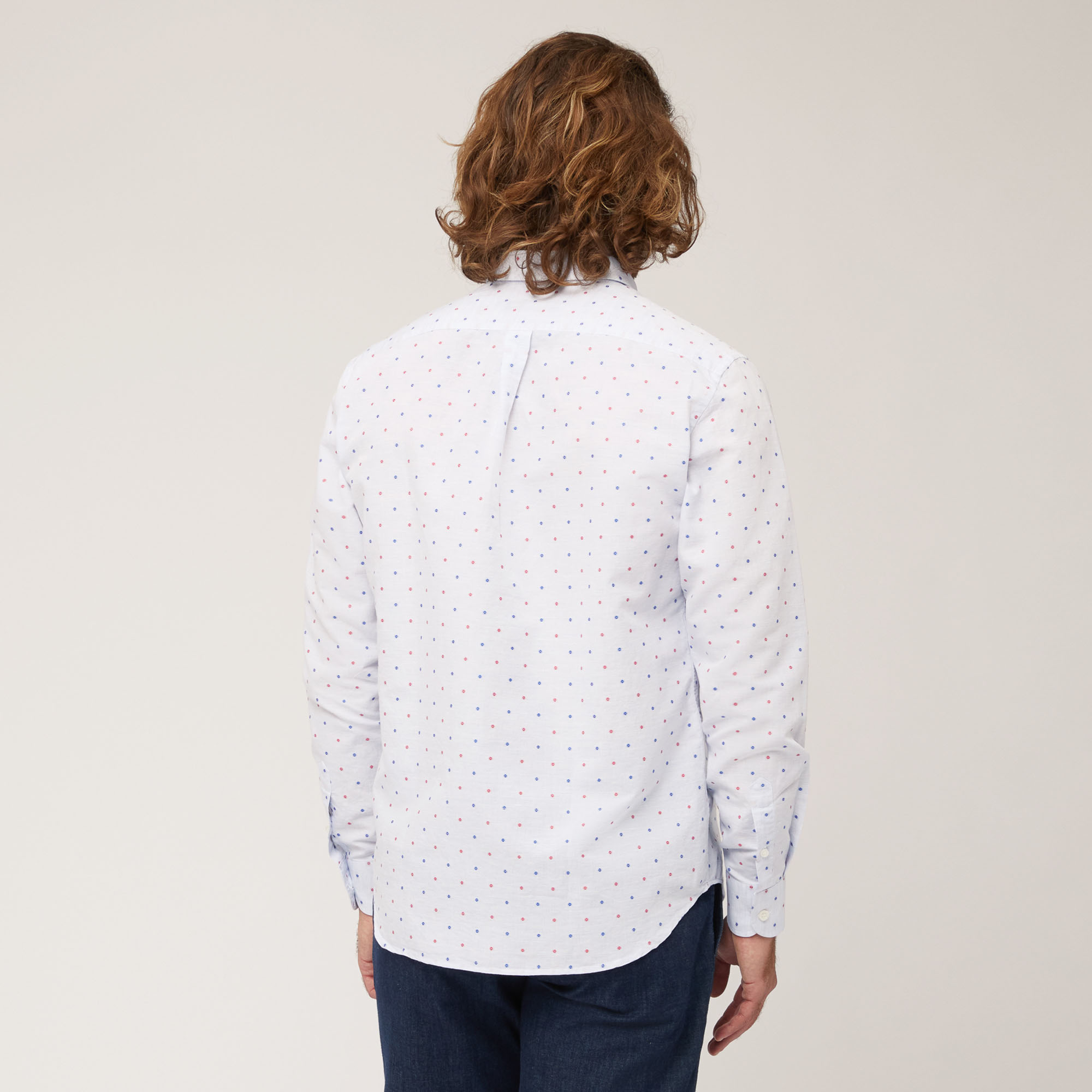 Cotton and Linen Shirt with Micro Pattern