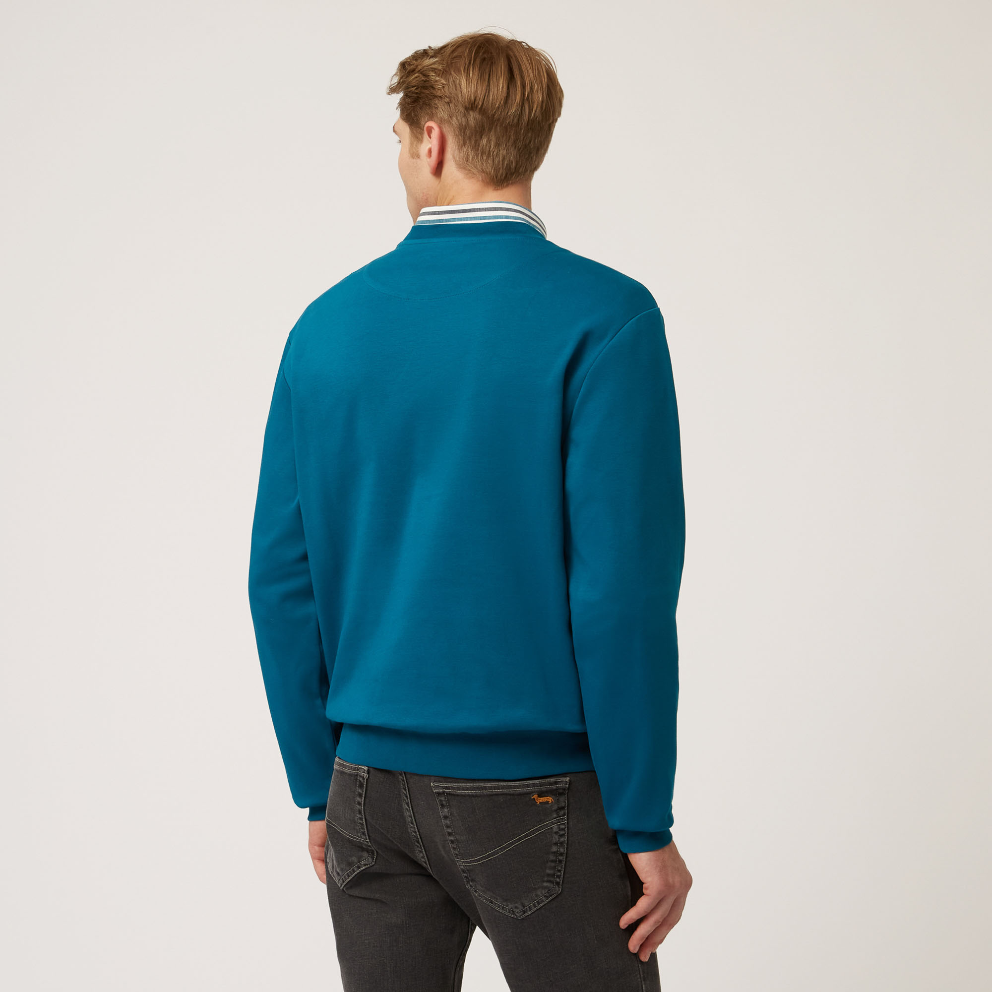 Crew-Neck Sweatshirt With Contrasting 3D Logo And Lettering, Blue, large image number 1