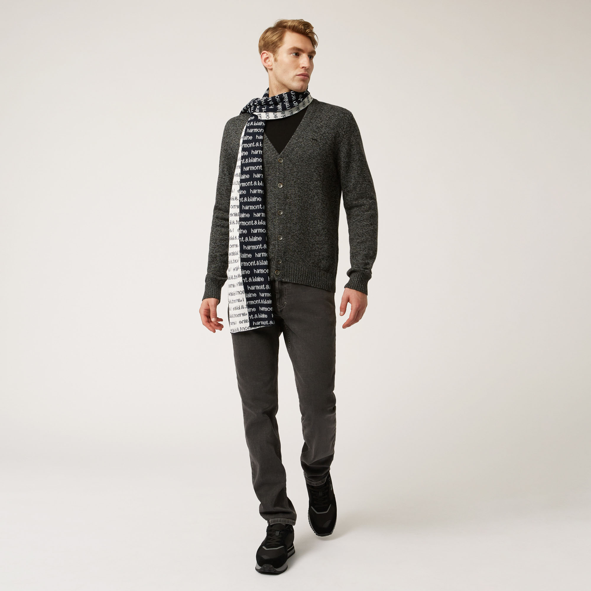 Wool-Blend Scarf With Lettering All Over, Blue, large image number 2