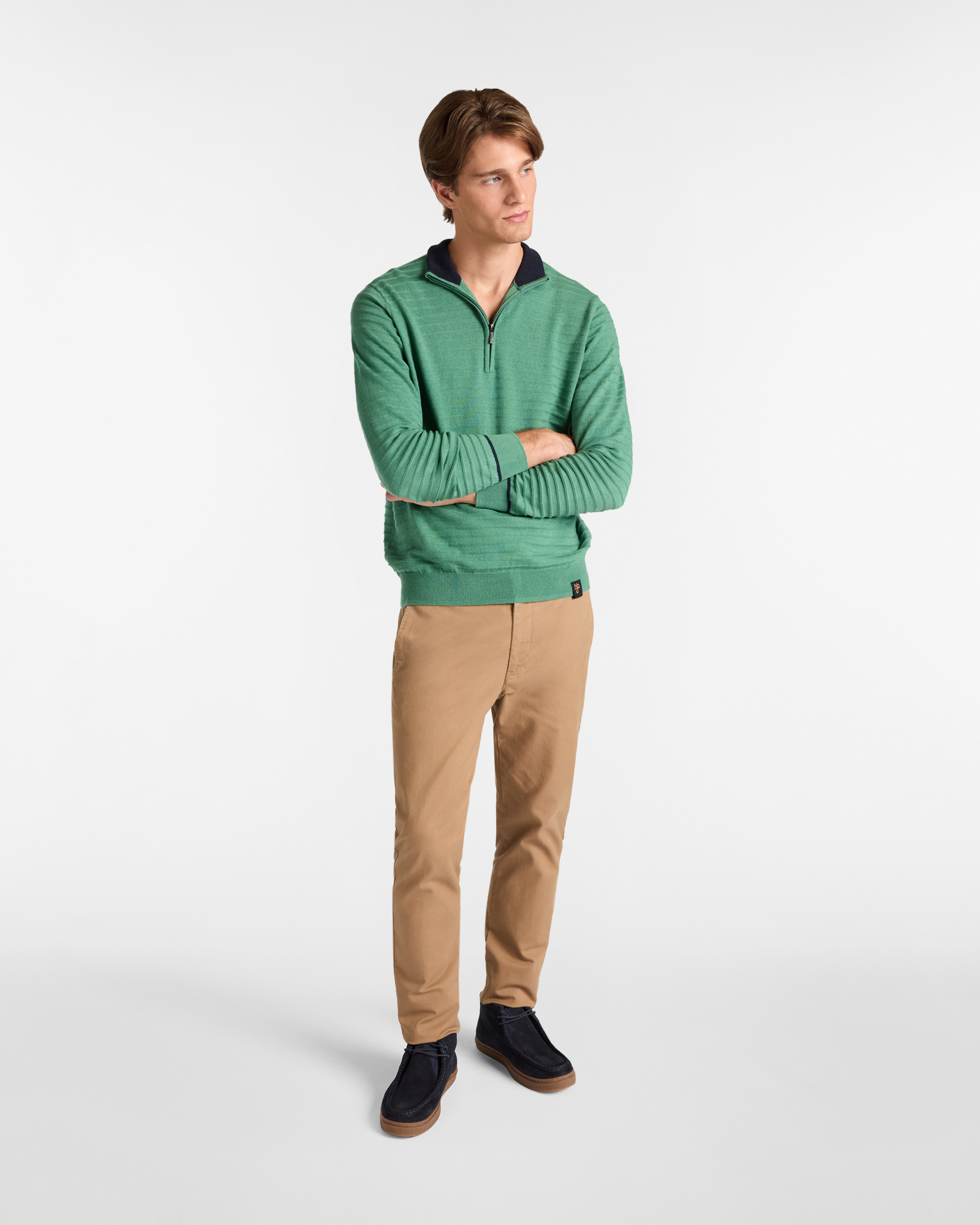 Half Zip Sweater with High Neck and Contrast Edges, Light Green, large image number 3