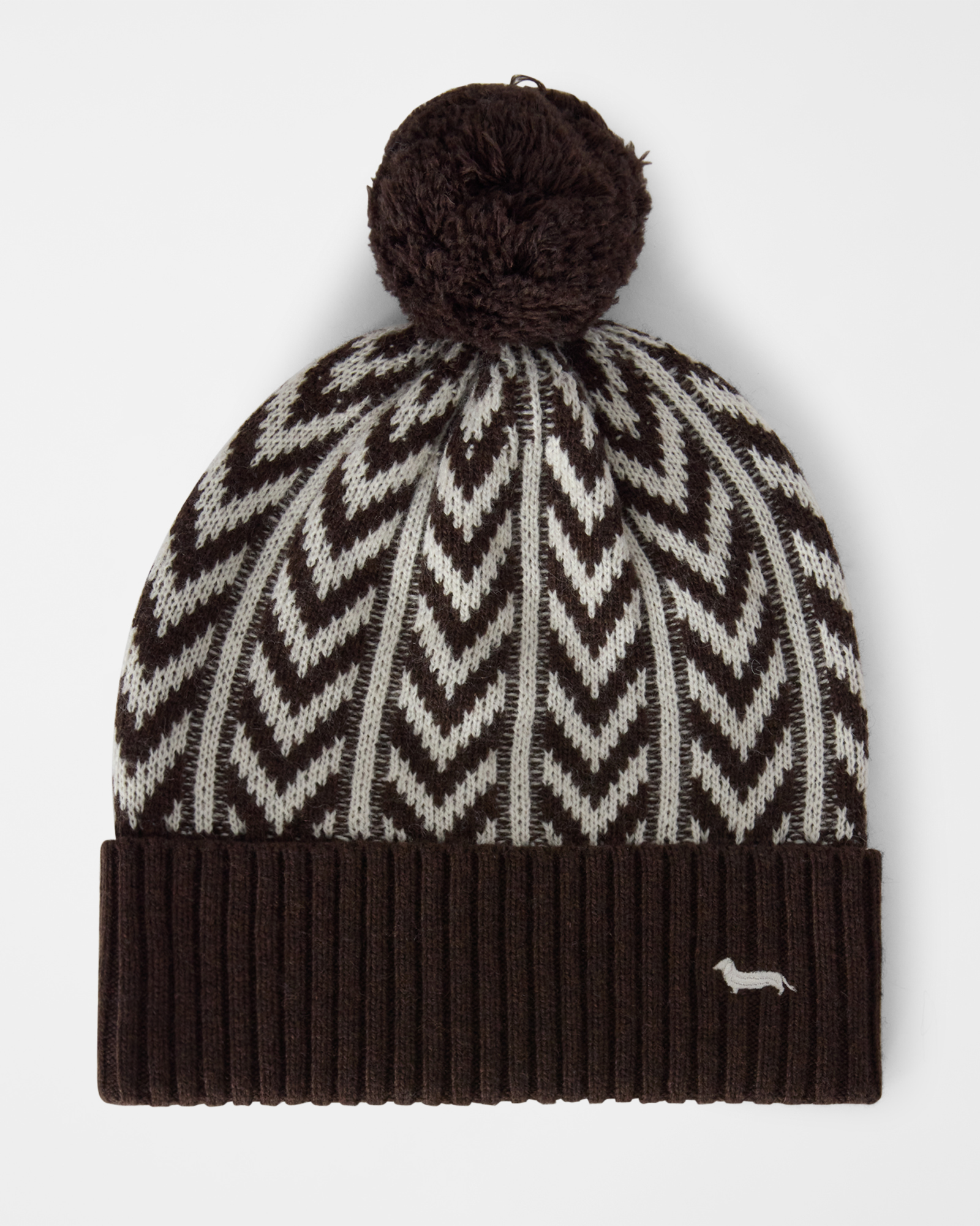 Women's jacquard beanie with pom pom in a green wool blend