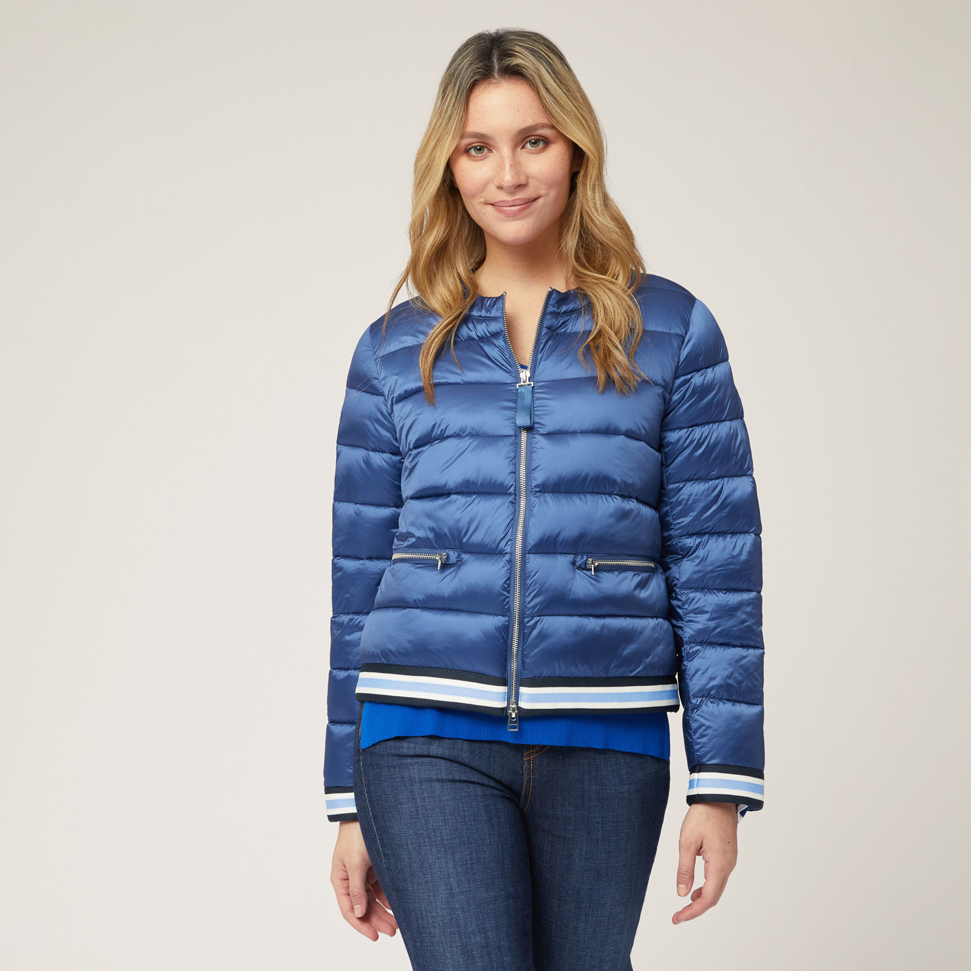 Contrasting Padded Jacket, Cornflower Blue, large image number 0