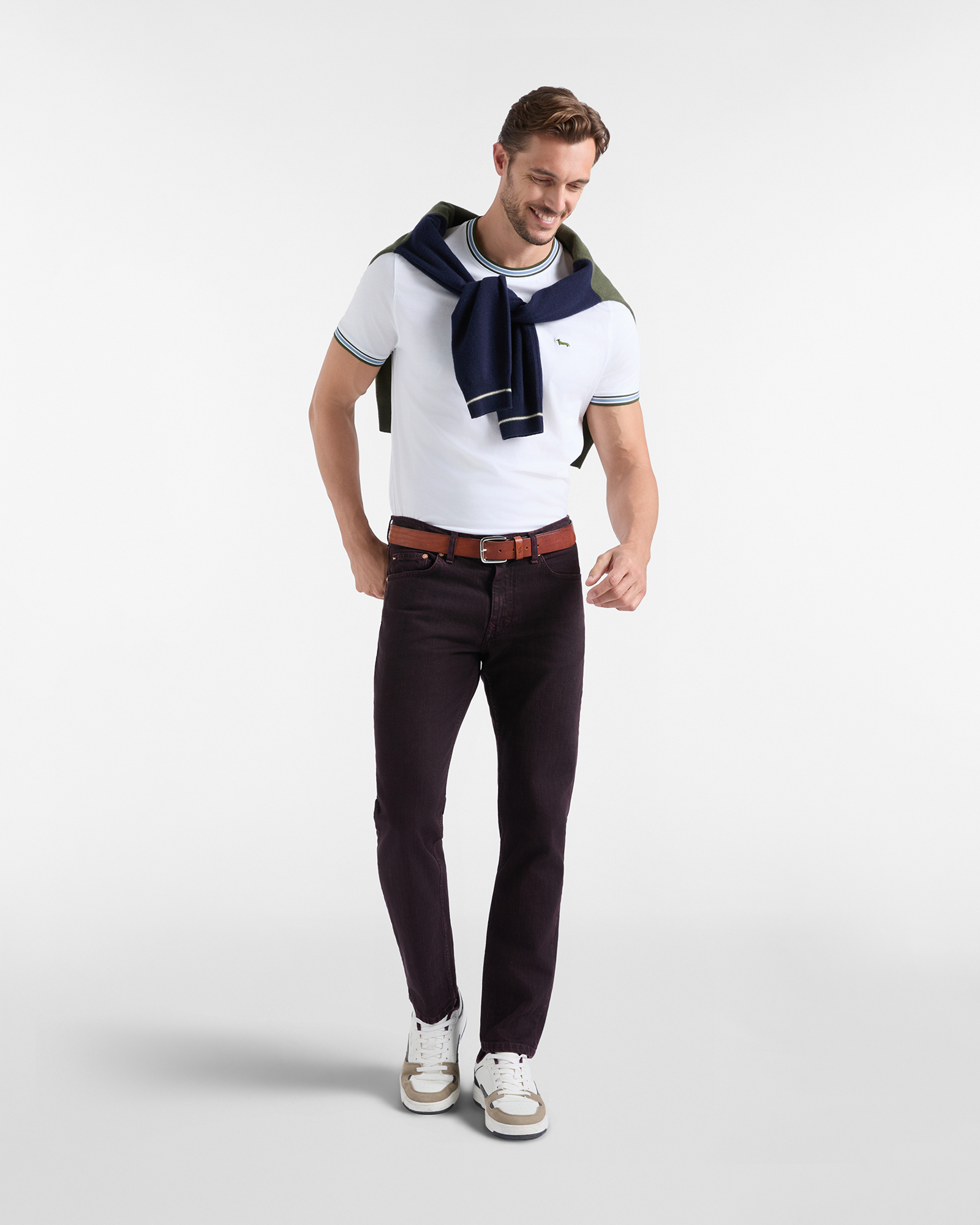 Camiseta de hombre con cuello redondo de canal&eacute; a rayas en 100 % puro algod&oacute;n corte regular, BLANCO, large image number 3