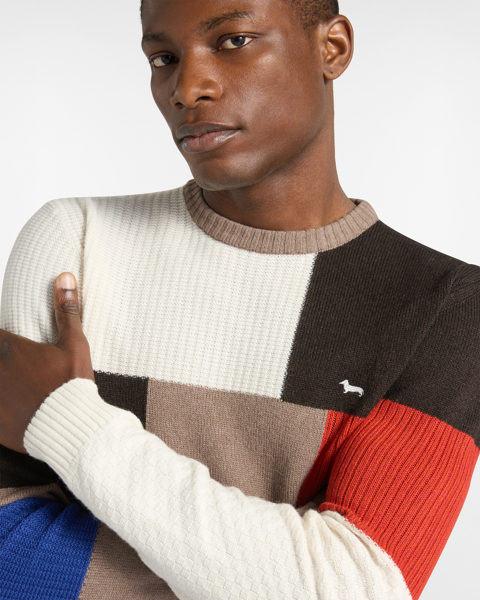 Pullover Rundhals Colorblock, Lederbraun, large image number 2